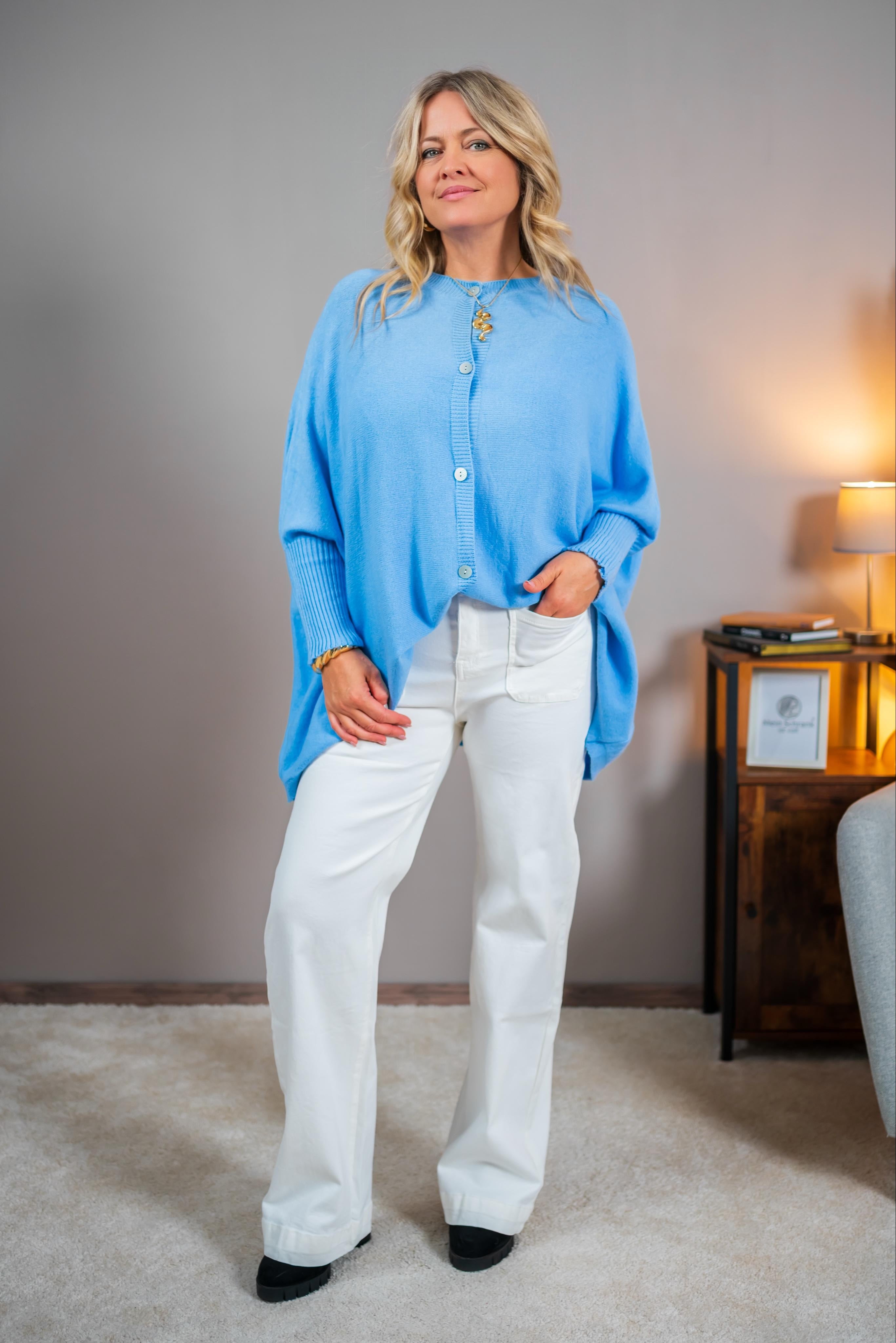 Oversize Strickjacke, hellblau