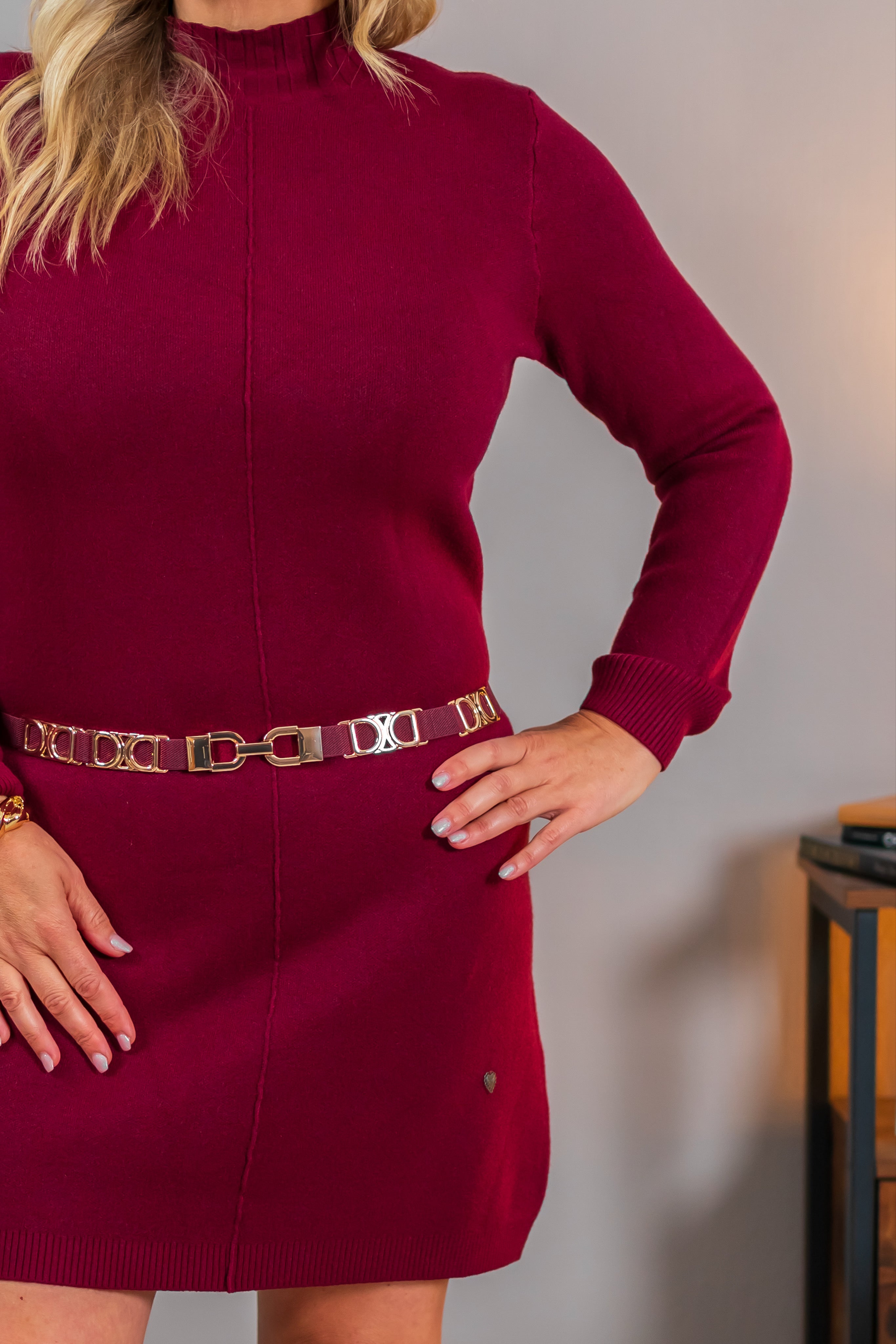 Feinstrickkleid in Bordeaux