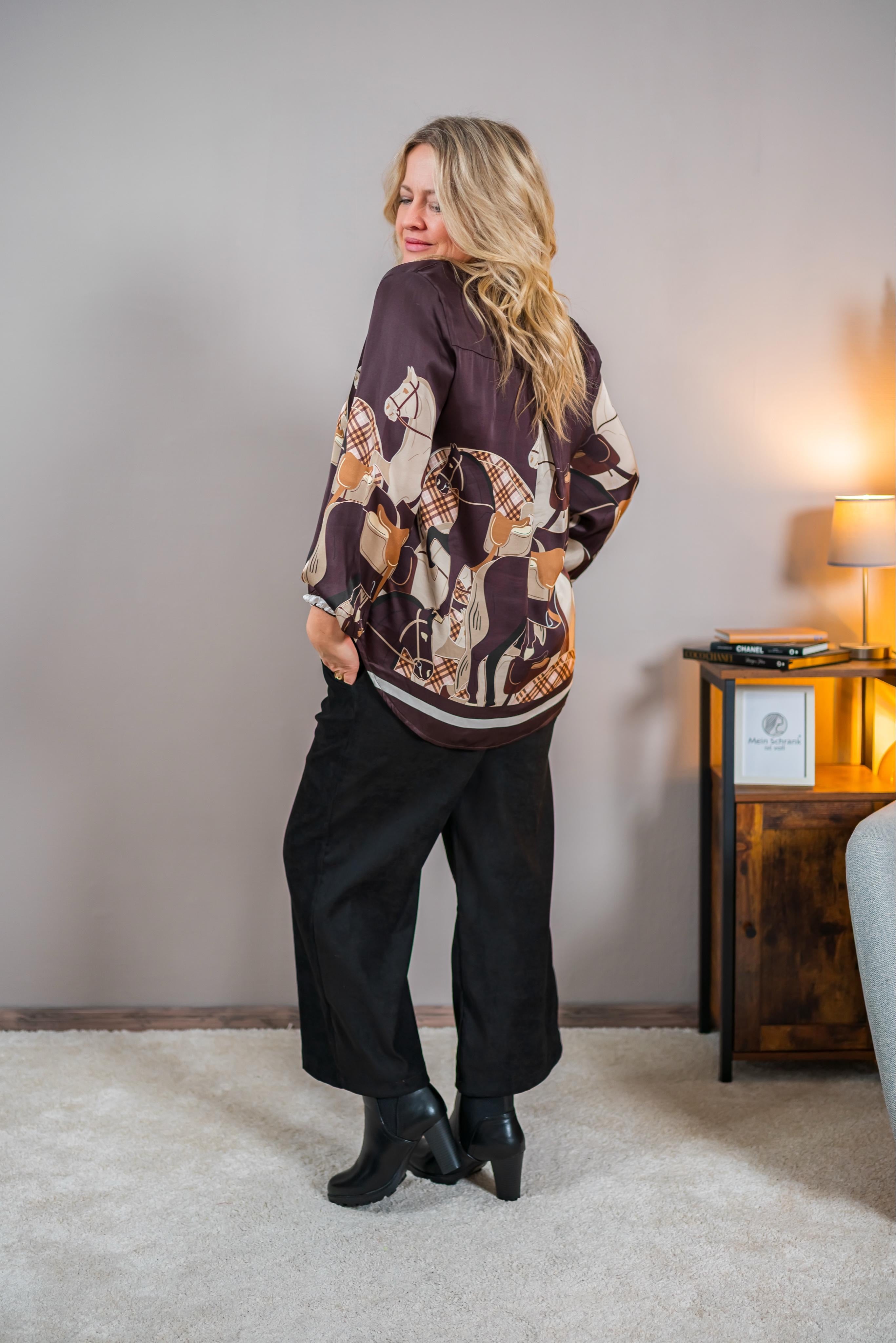 Viskose-Bluse mit Muster, braun