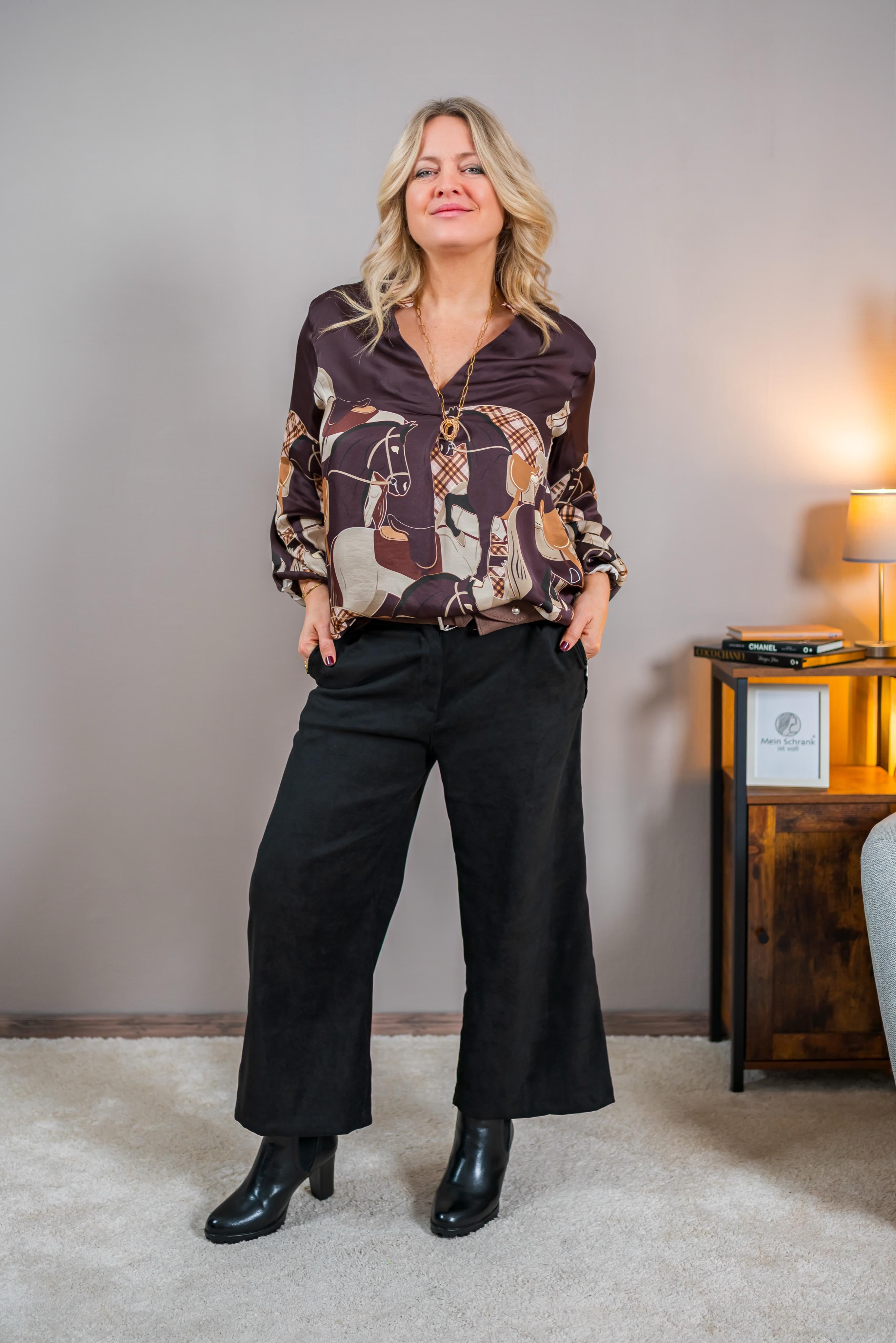 Viskose-Bluse mit Muster, braun