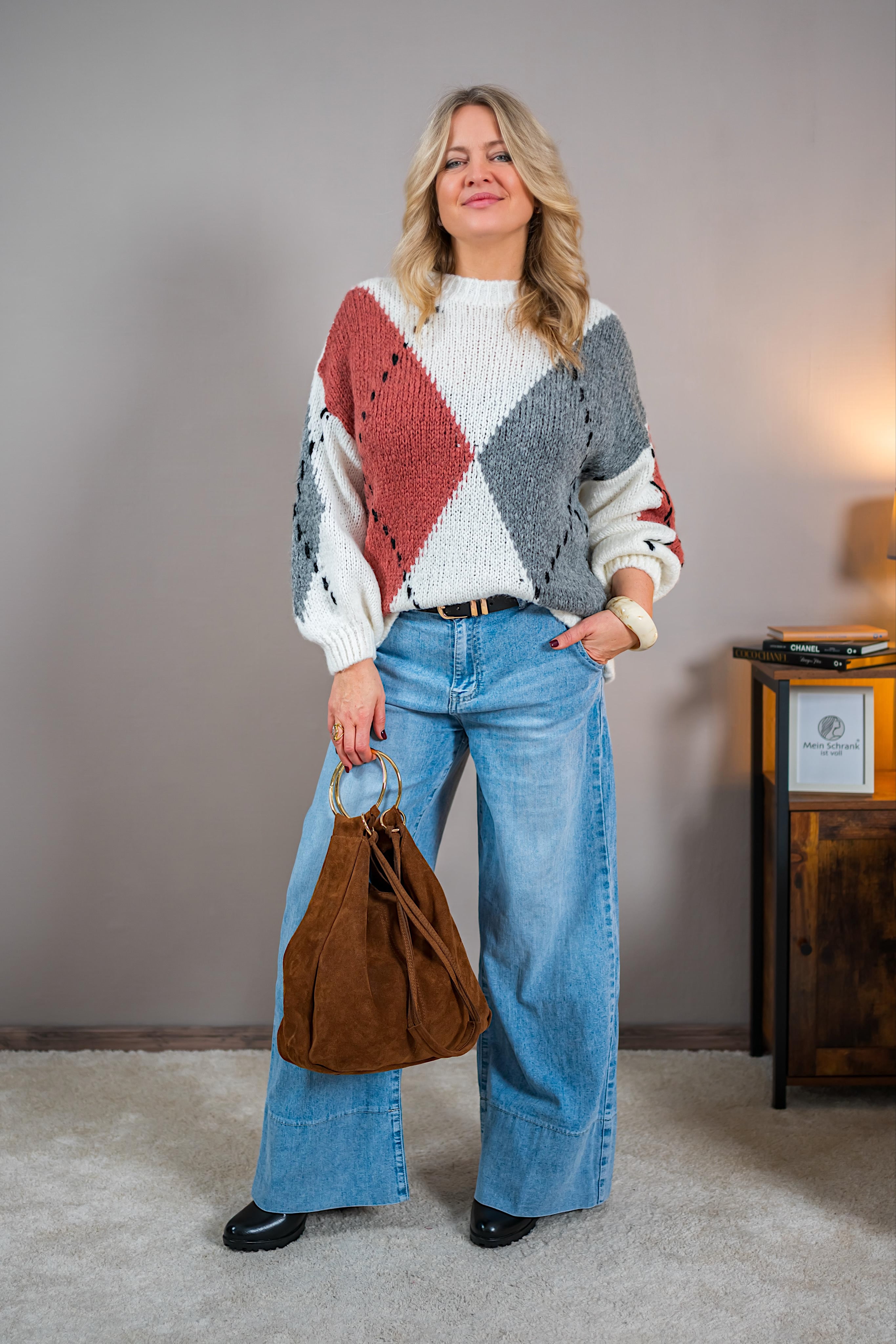 Strickpullover mit stylischem Design, creme