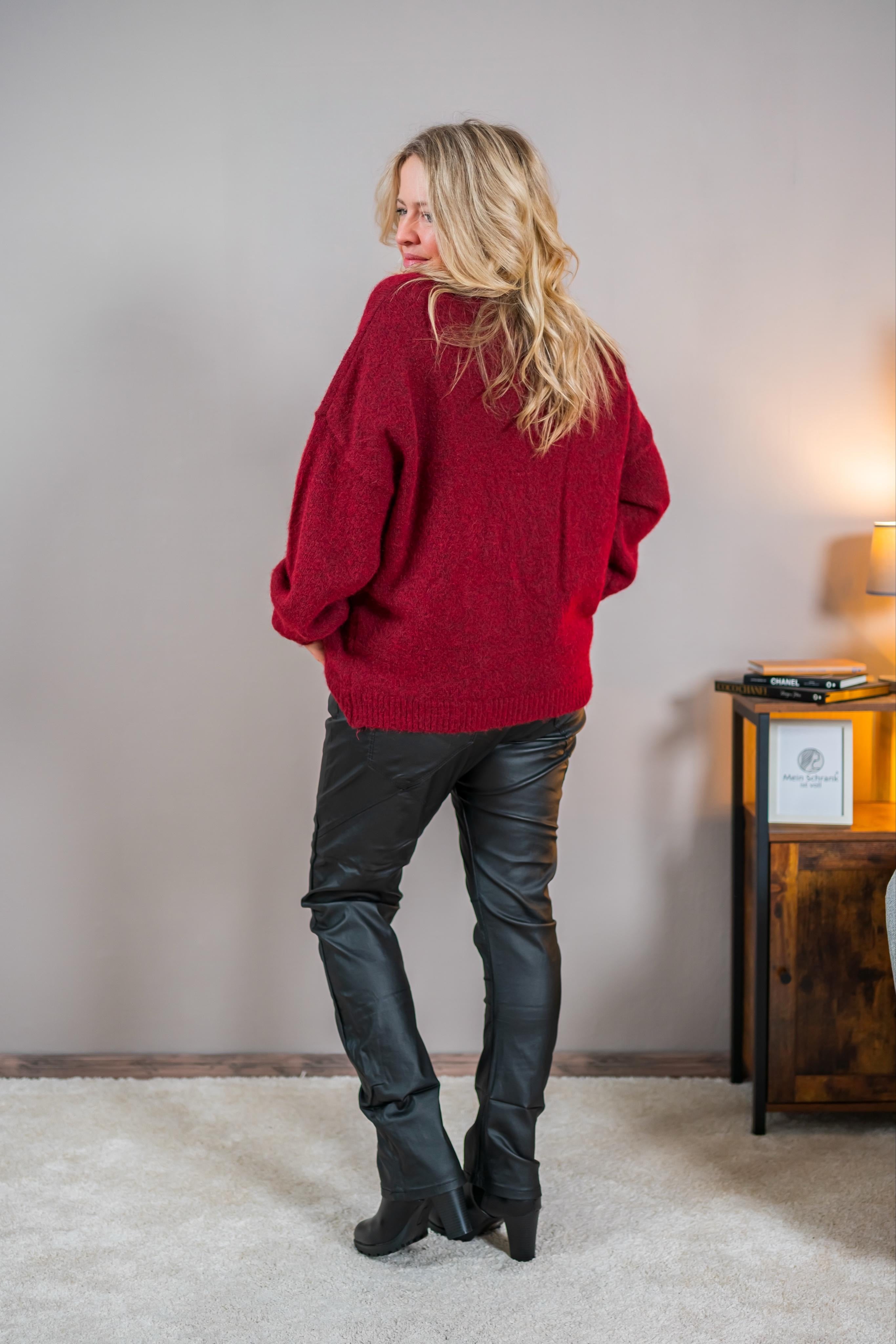 Strickpullover mit Reh-Design, bordeaux