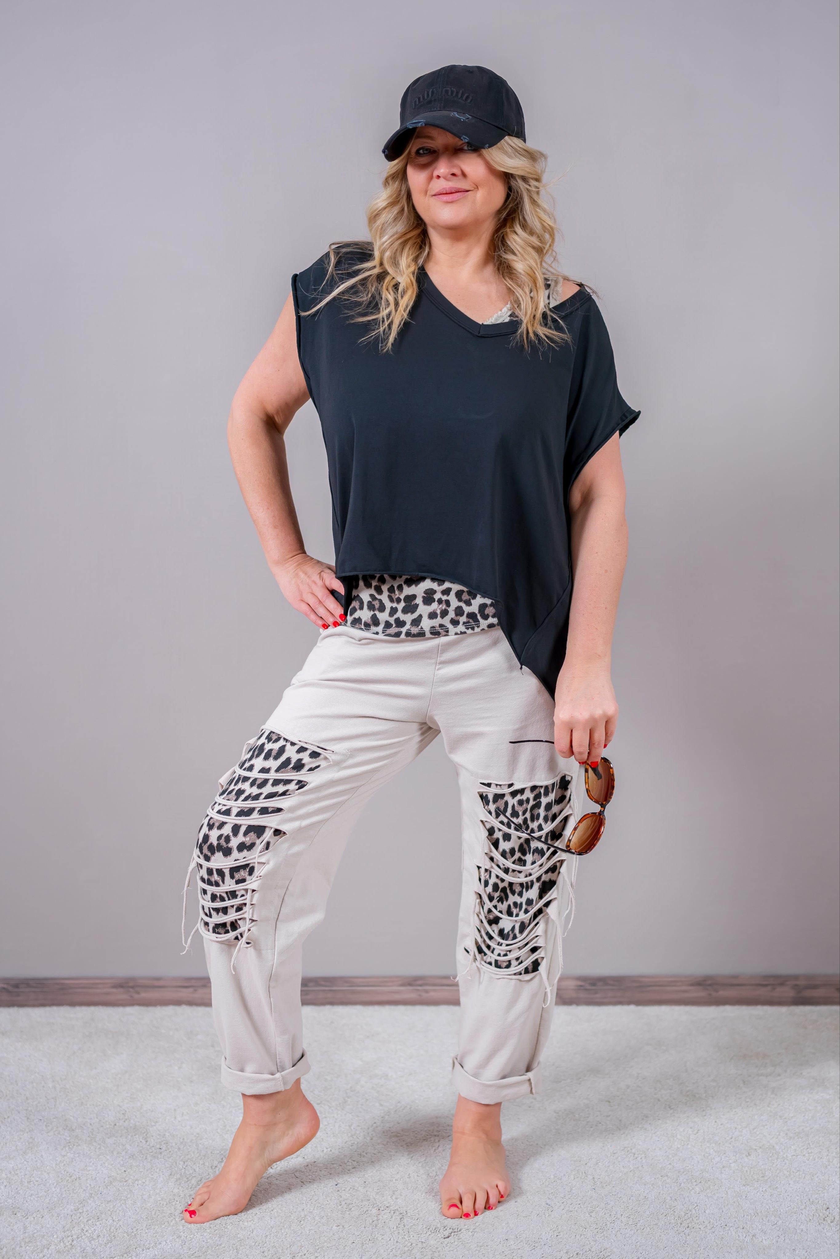 Cut-Out-Hose mit Leo-Detail, beige
