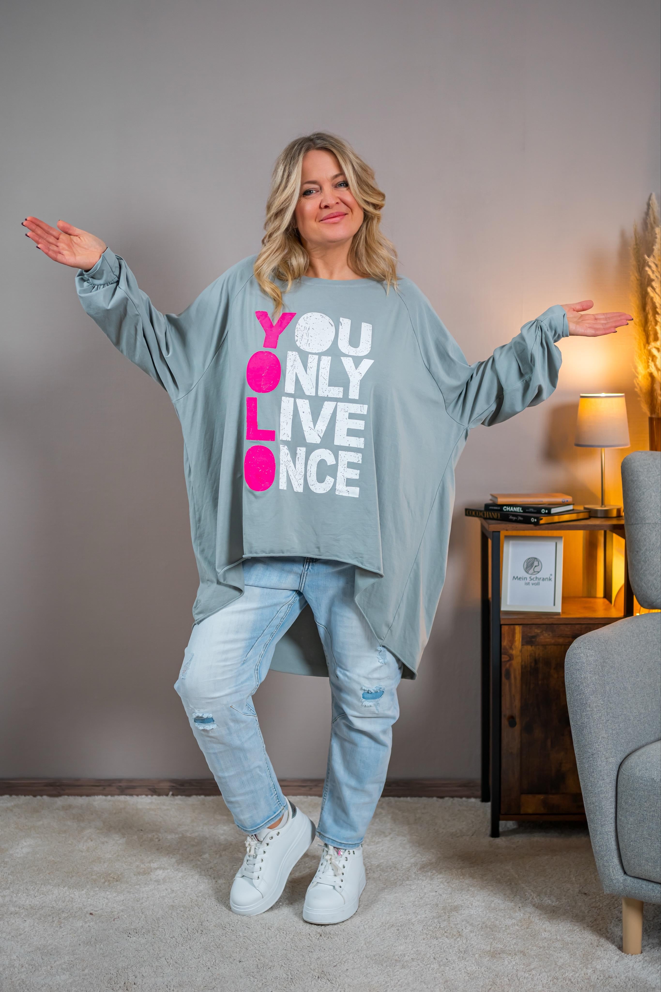 Oversize Sweatshirt mit Statement-Print, grau