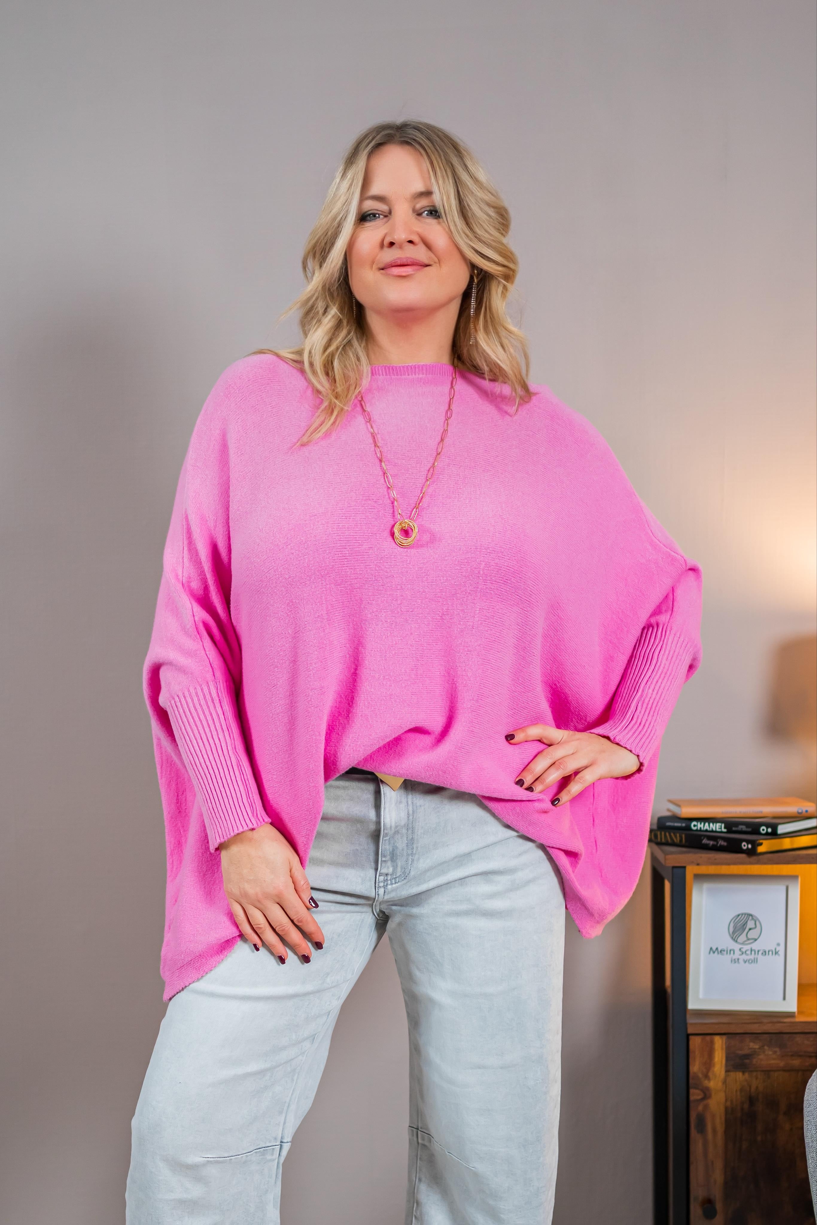 Oversize Feinstrickpullover, pink