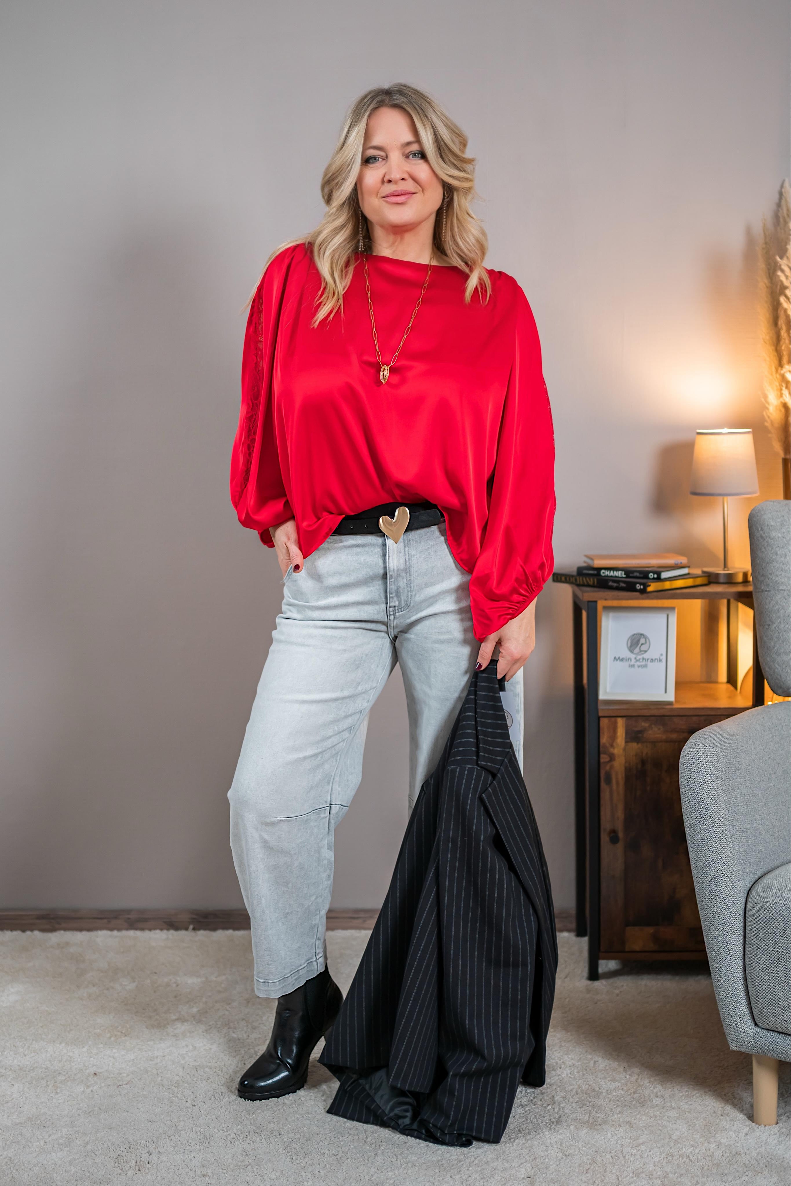 Bluse mit leichtem Glanz, rot