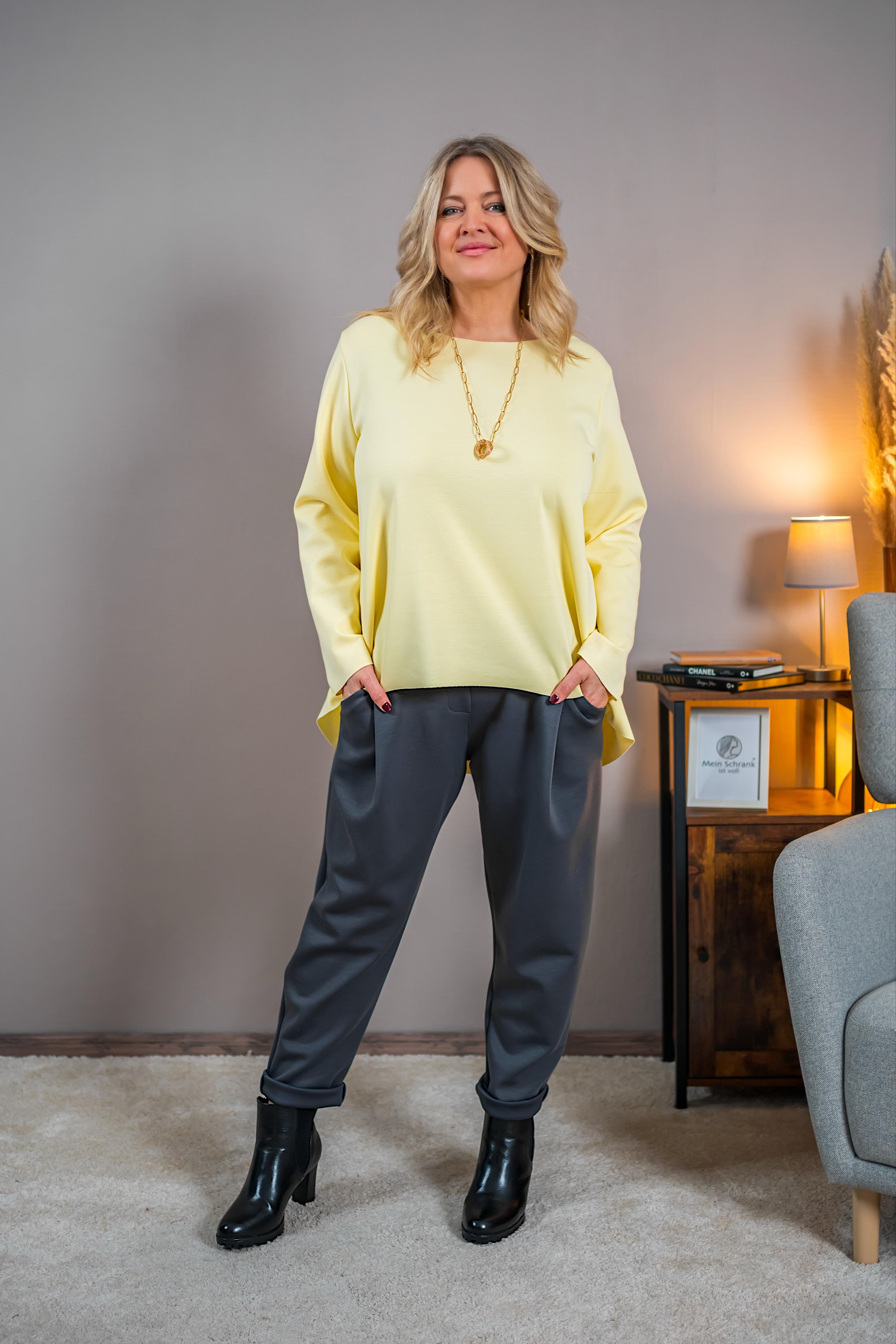 Locker geschnittenes Sweatshirt, gelb