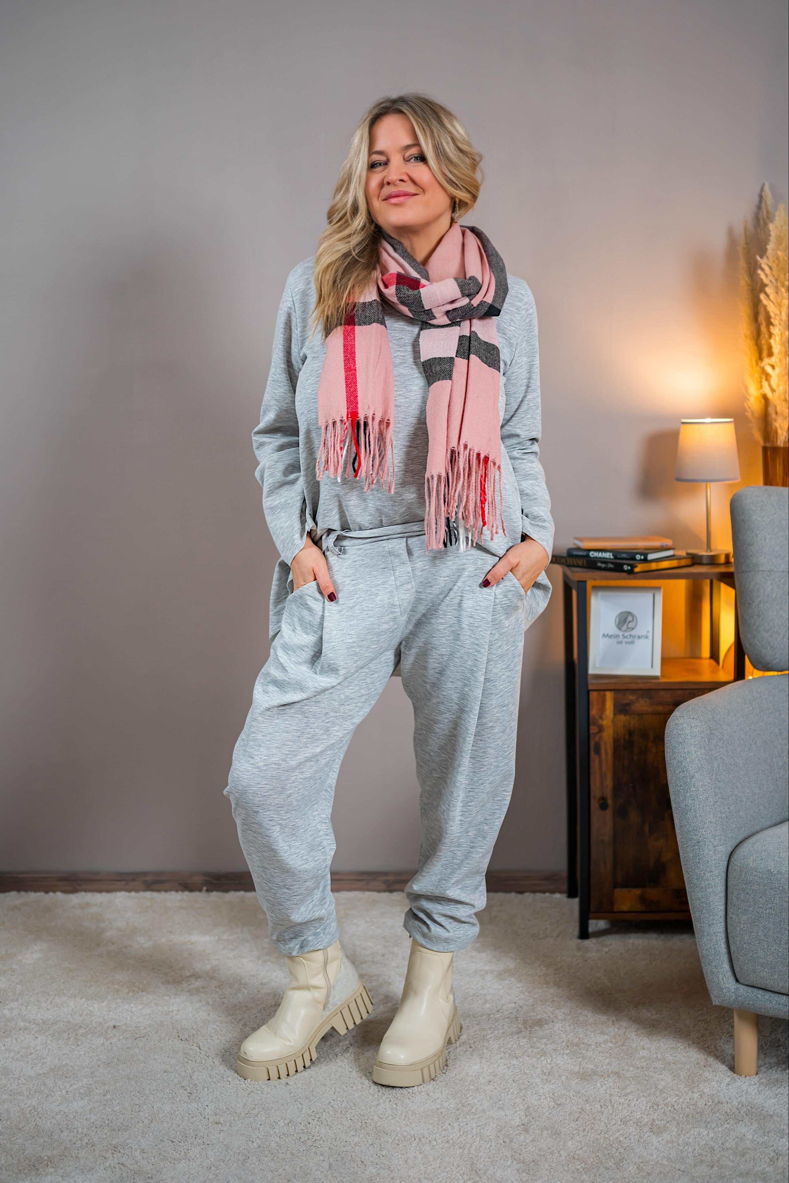 Weicher Schal mit Muster und Fransen, rosa