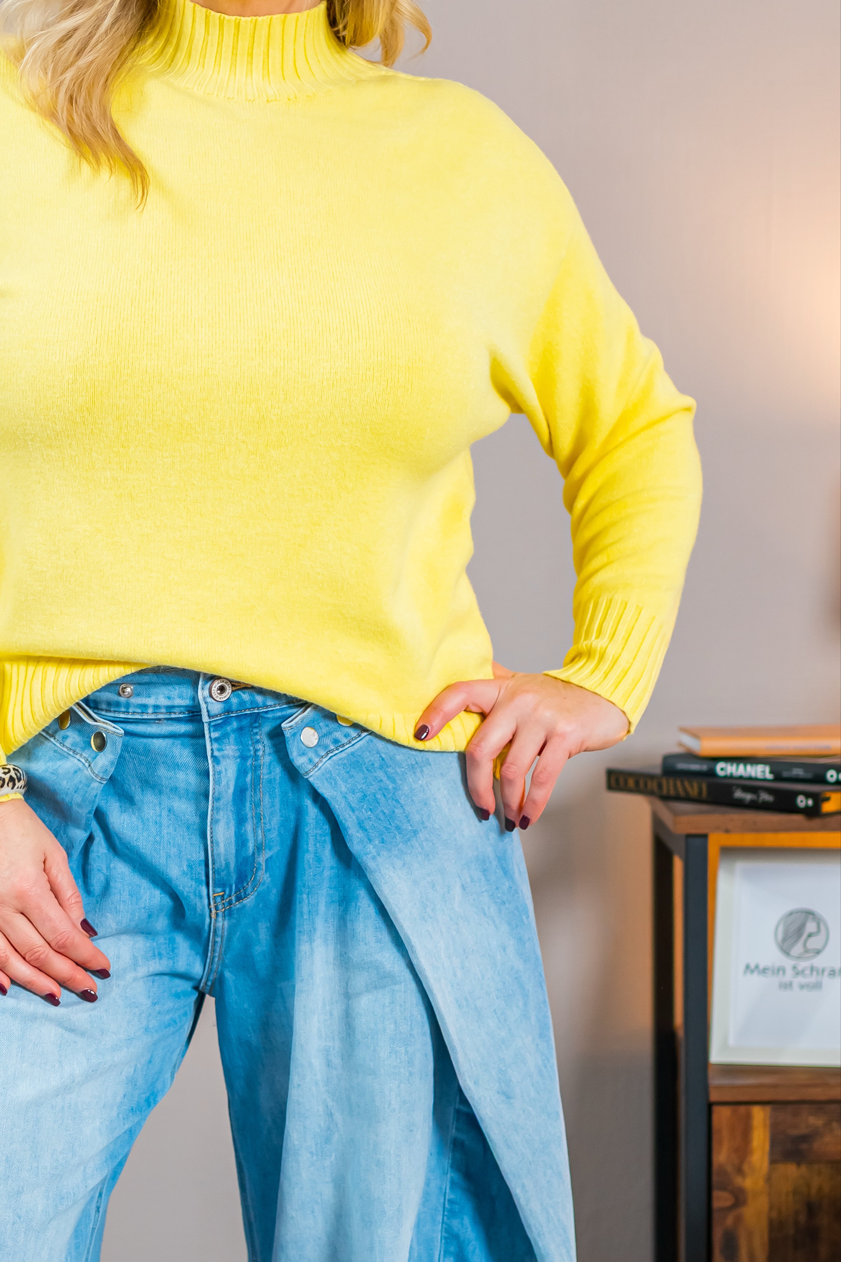 Eleganter Feinstrickpullover, gelb