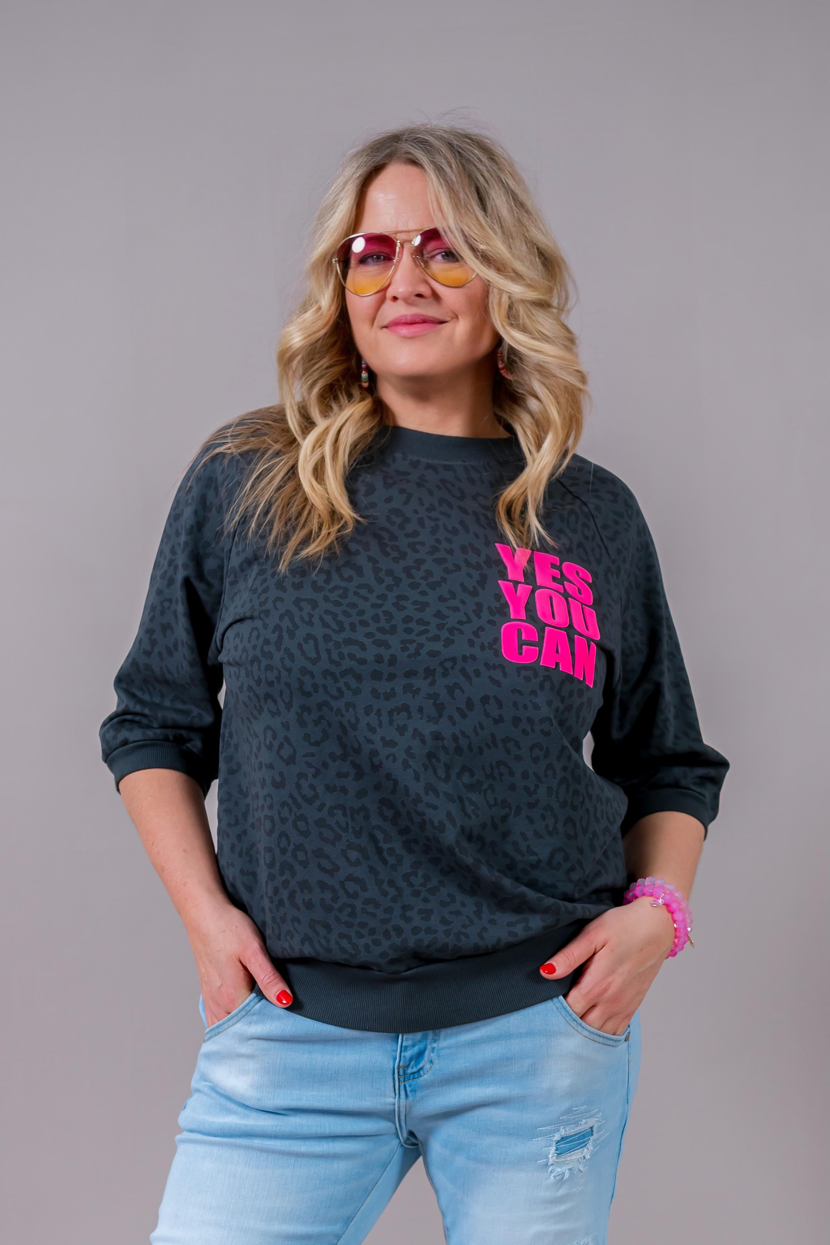 Leo-Sweatshirt "YES YOU CAN", dunkelgrau