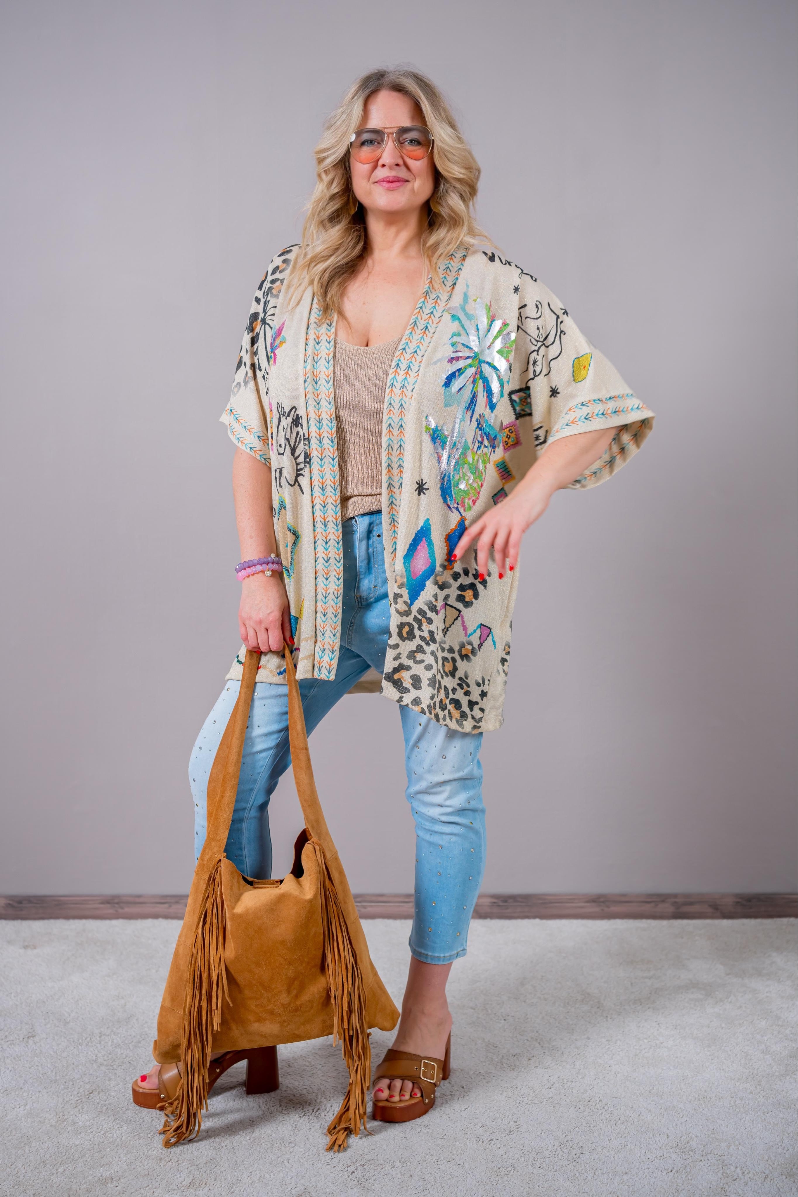 Leichter Cardigan mit Design und Glitzer-Effekt, mehrfarbig