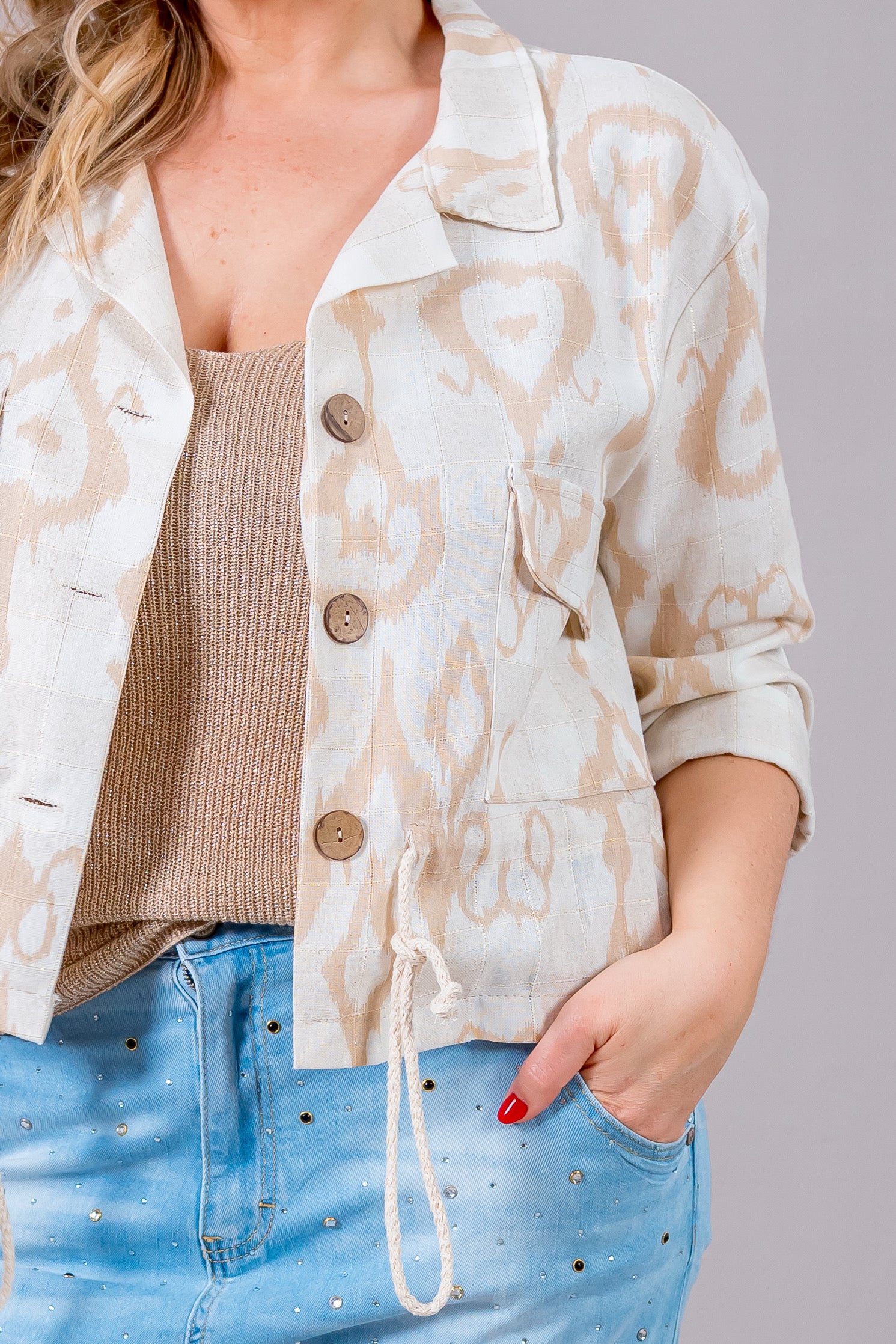 Stylische Kurzjacke mit Design und Details, creme/beige