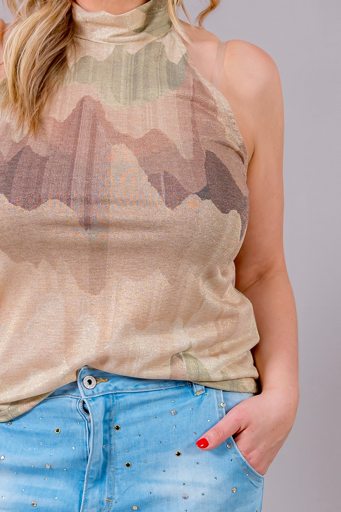 Stylisches Neckholder Top mit Schimmer-Effekt, mehrfarbig