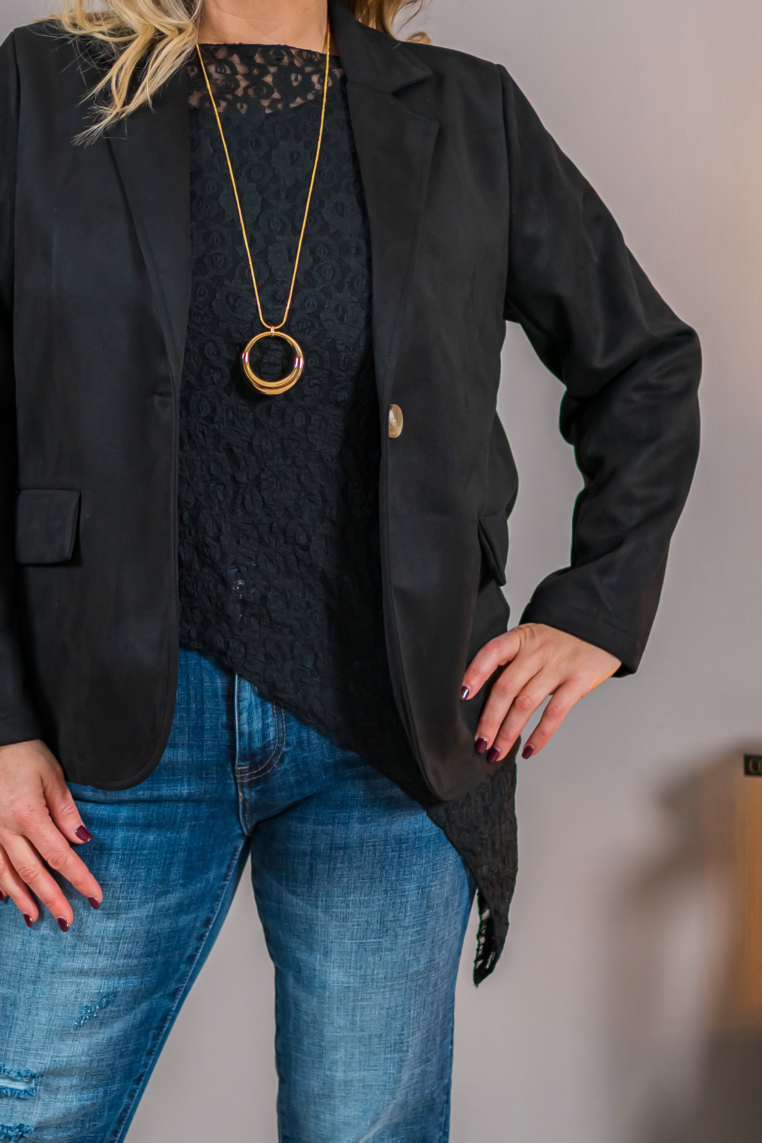 Blazer in Velourslederoptik, schwarz