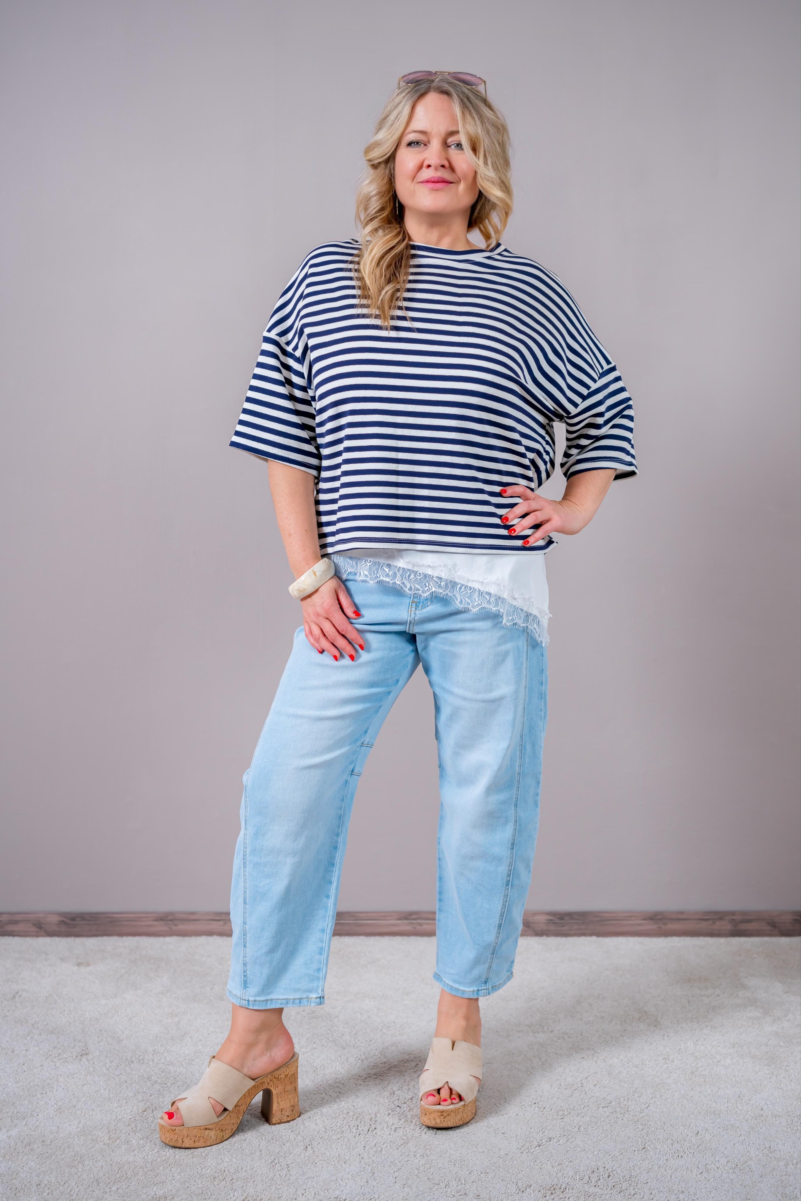Sweatshirt mit Kurzarm, dunkelblau/weiß gestreift