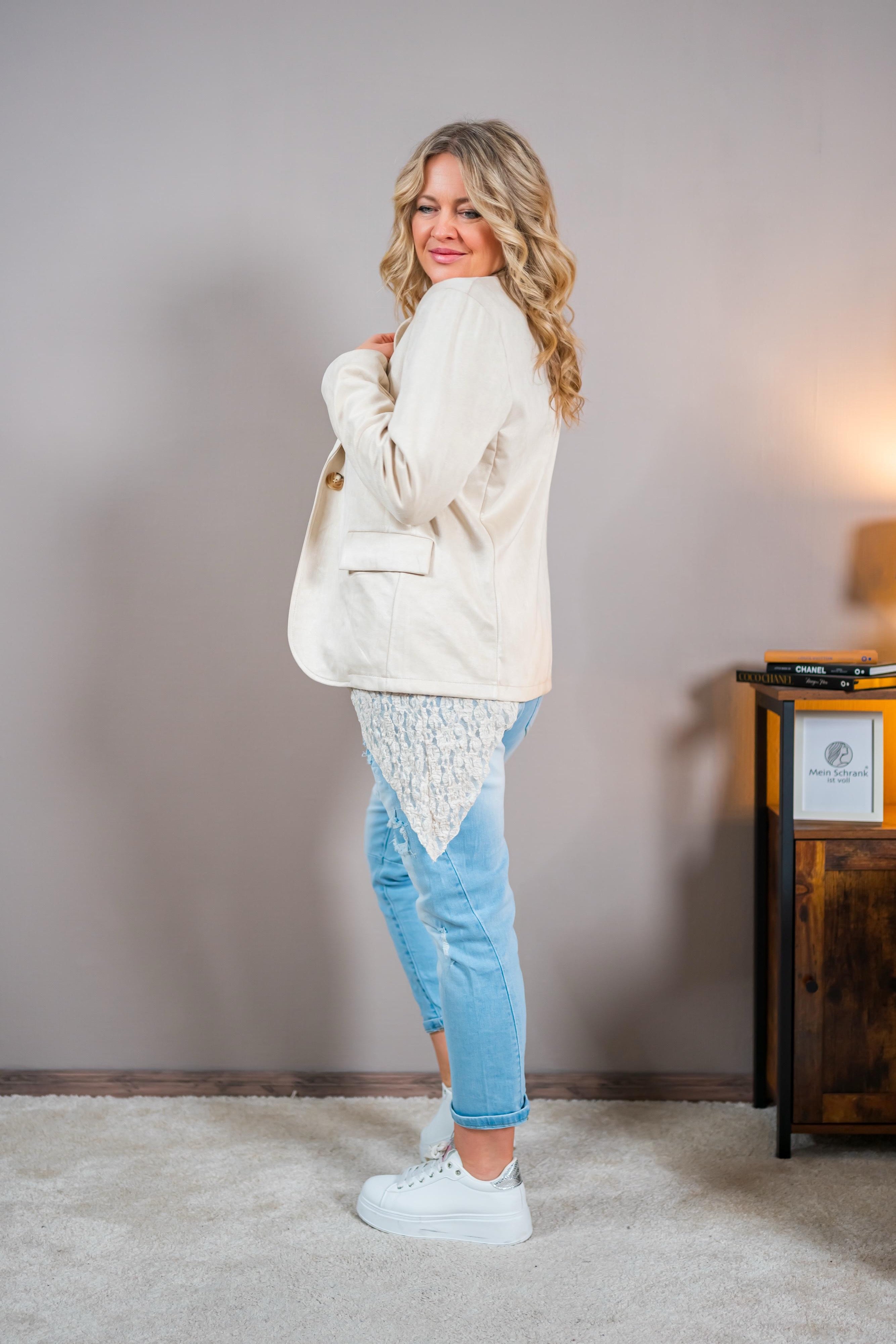 Blazer in Velourslederoptik, creme