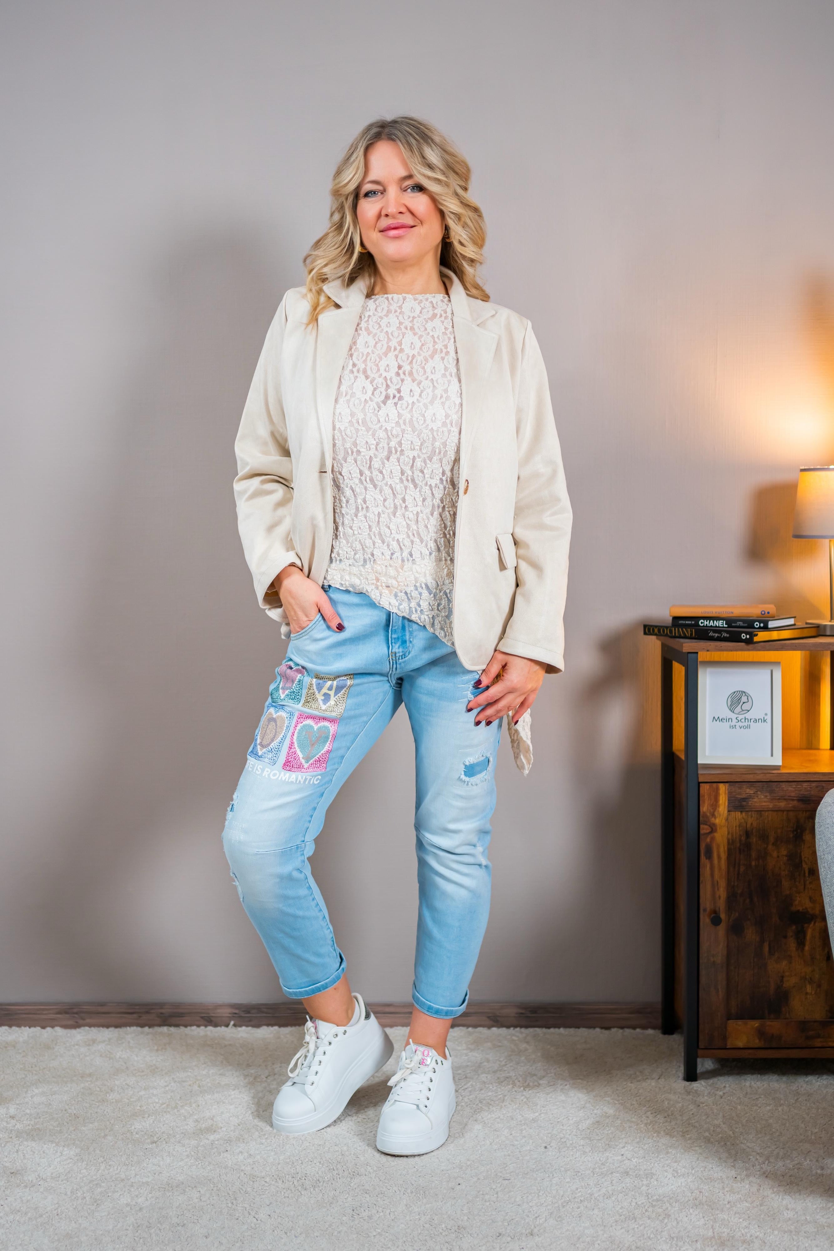 Blazer in Velourslederoptik, creme