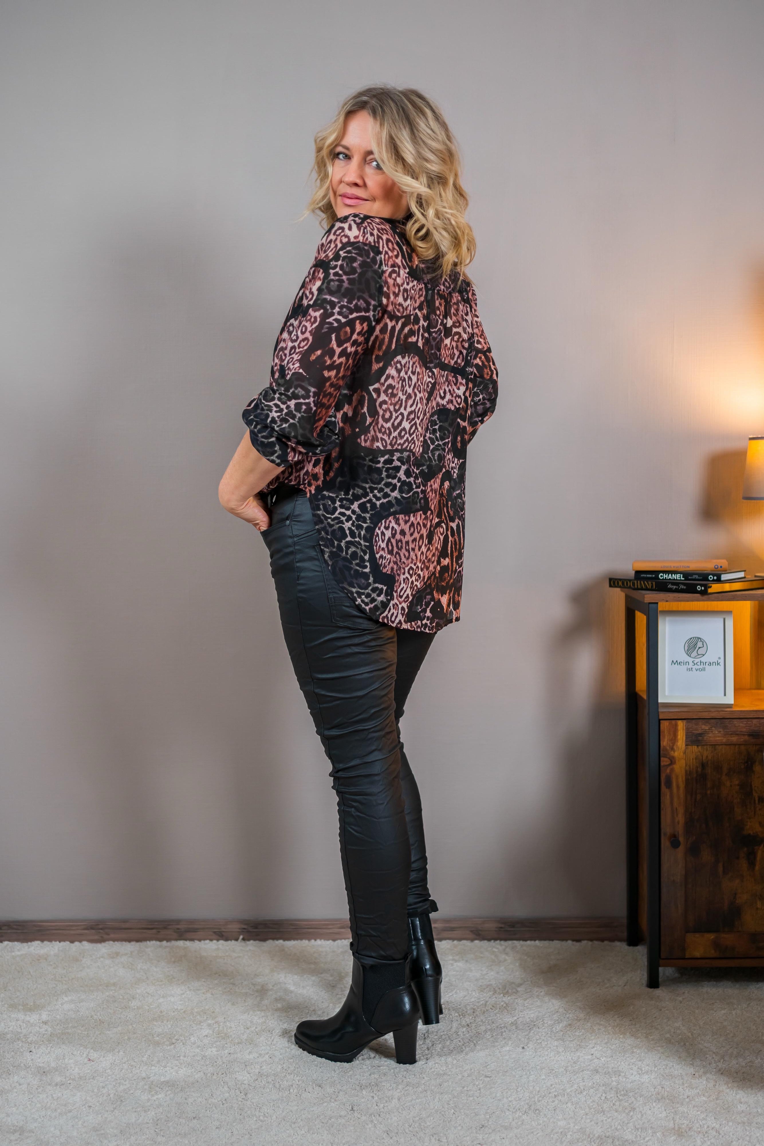 Bluse mit Animal-Print, schwarz/braun