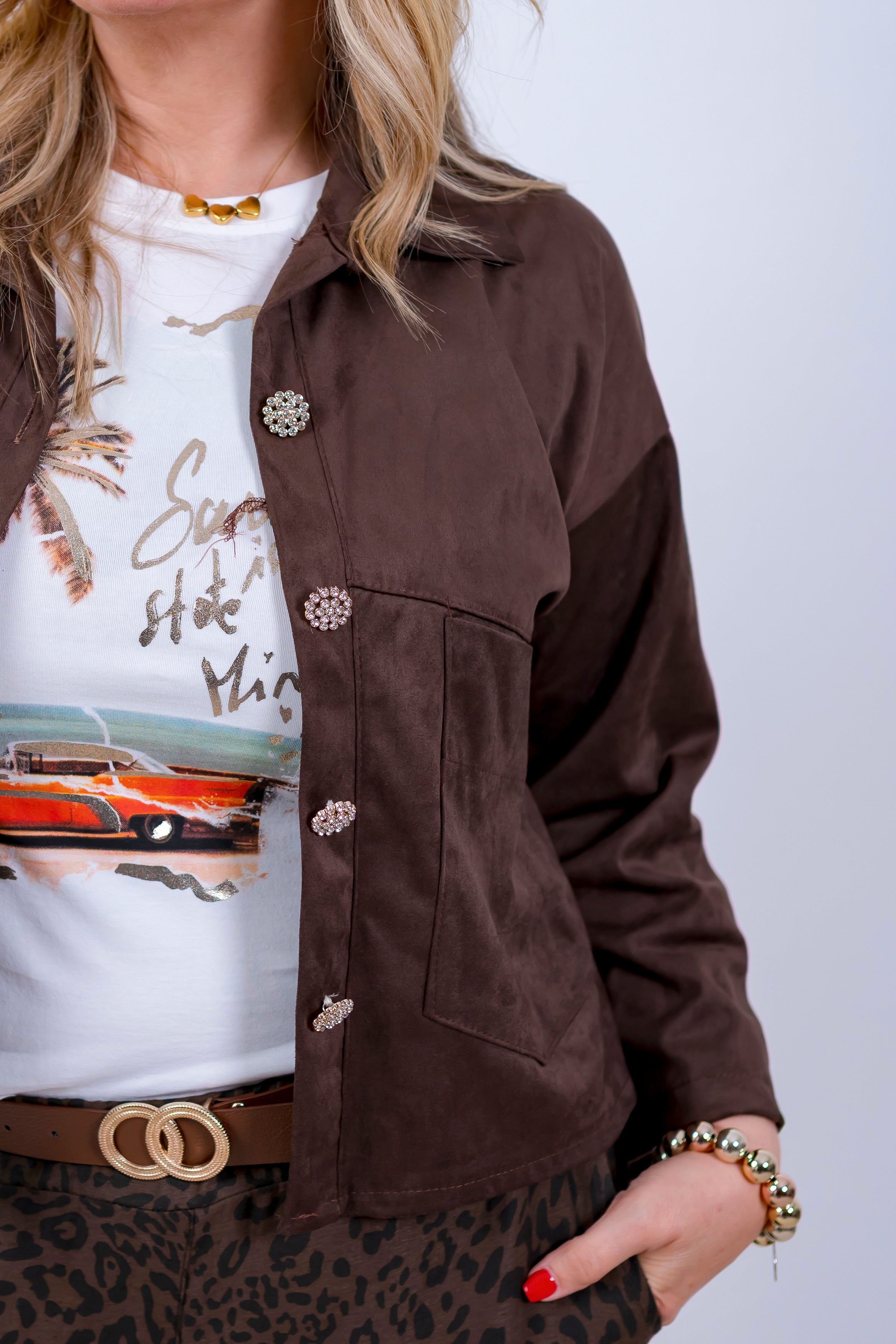Weiche Jacke in Wildleder-Optik, schokobraun