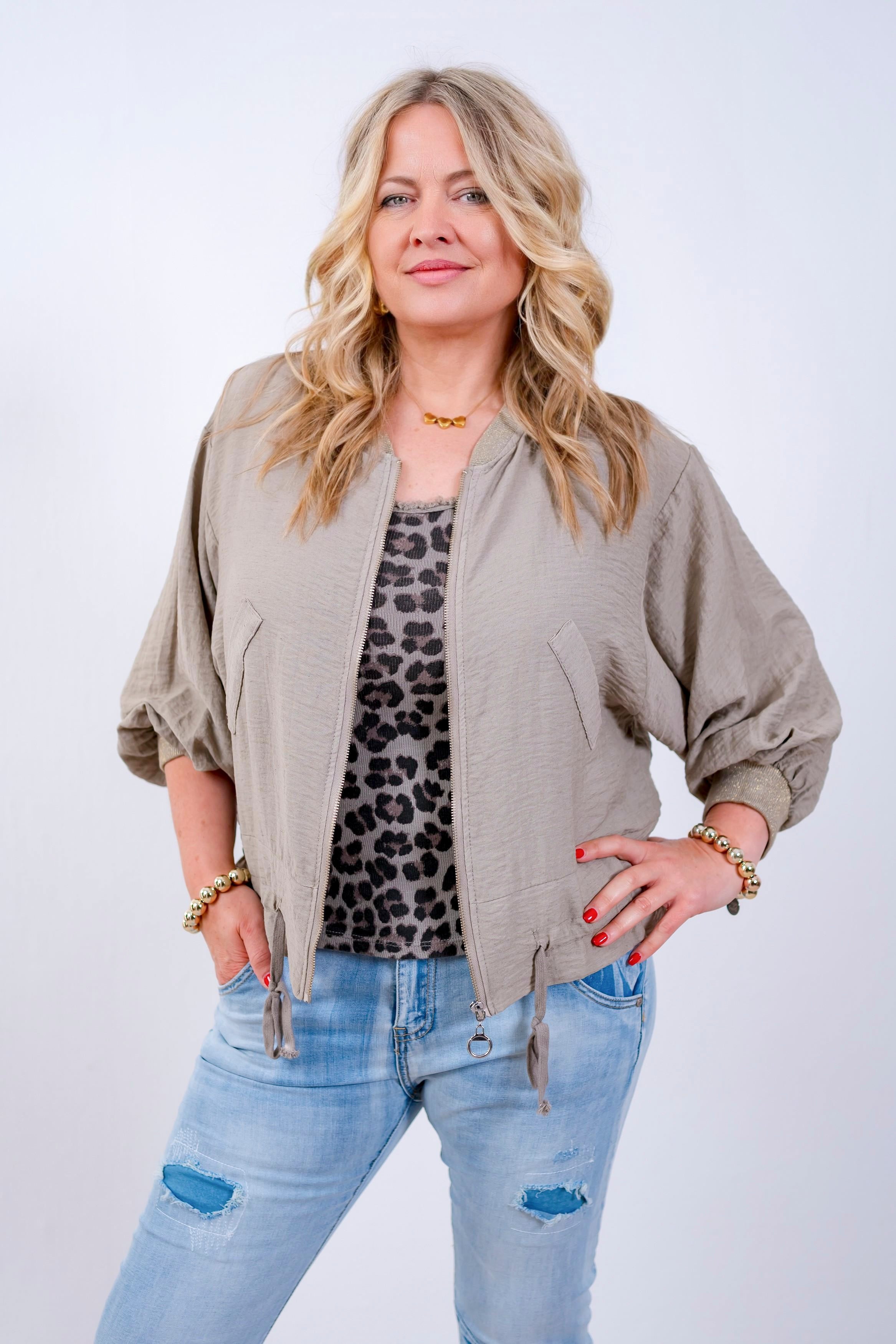 Blouson mit Kordelzug, khaki