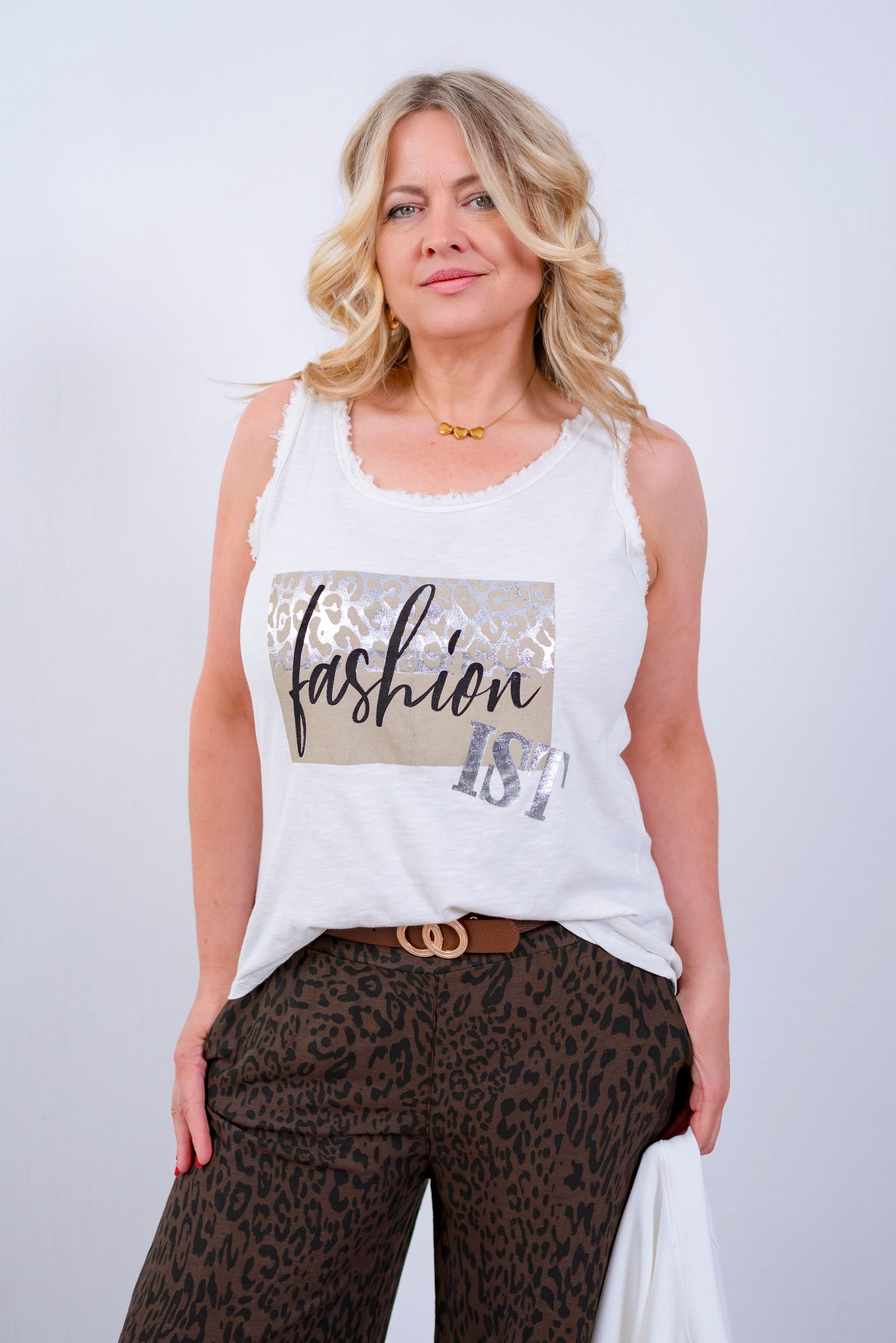 Top mit Metallicprint, ecru