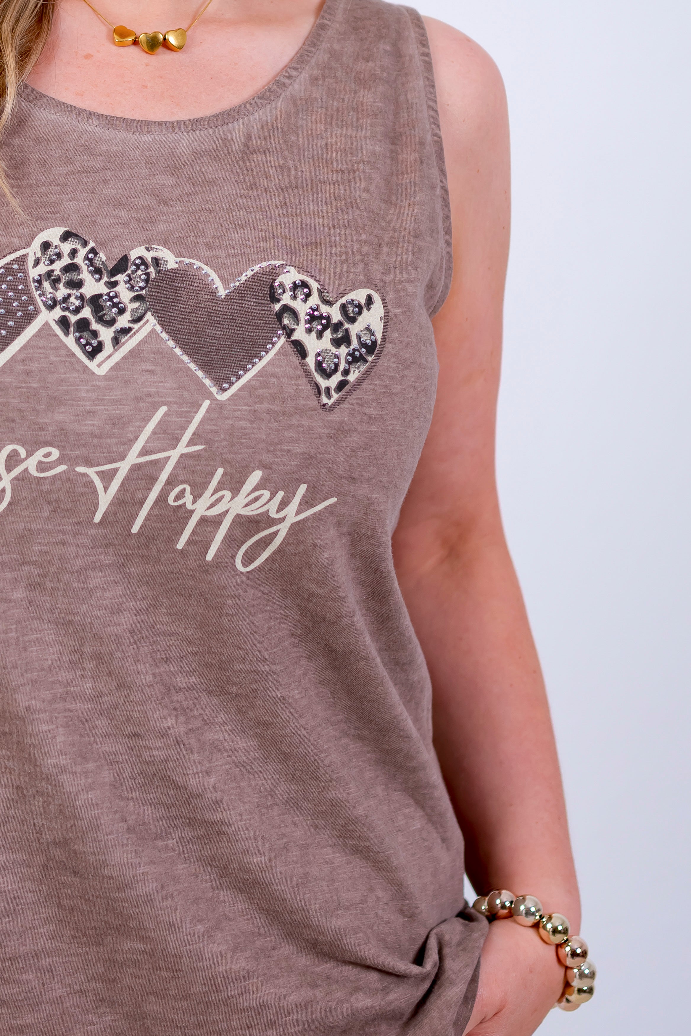 Top mit Print & Spitze, braun