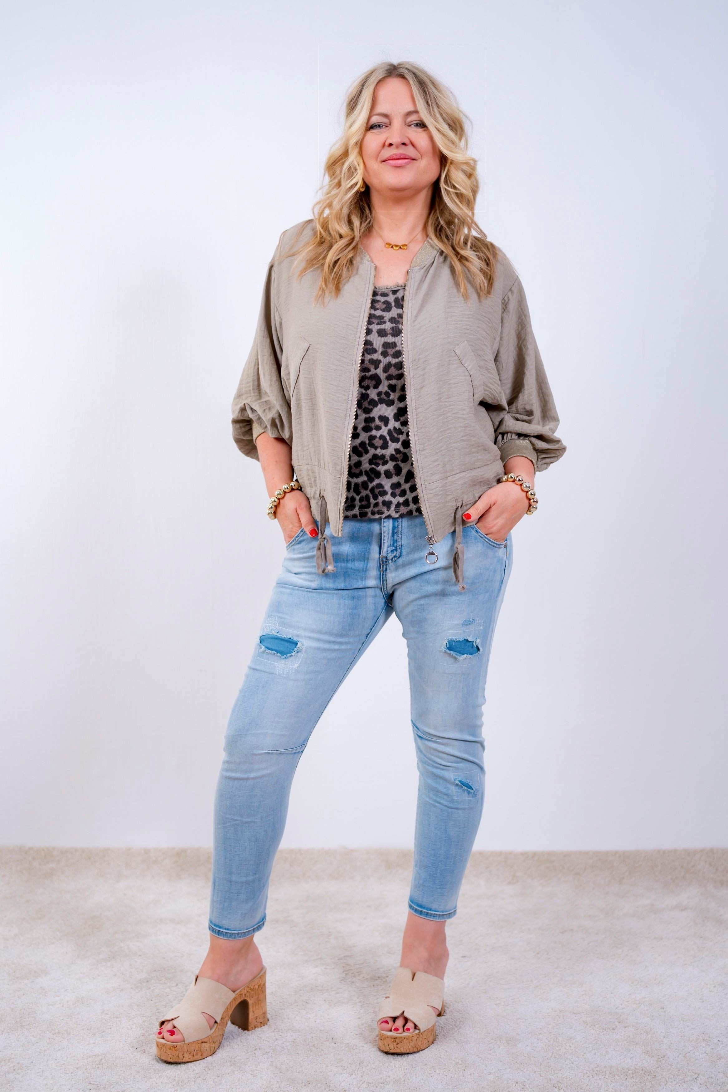 Blouson mit Kordelzug, khaki