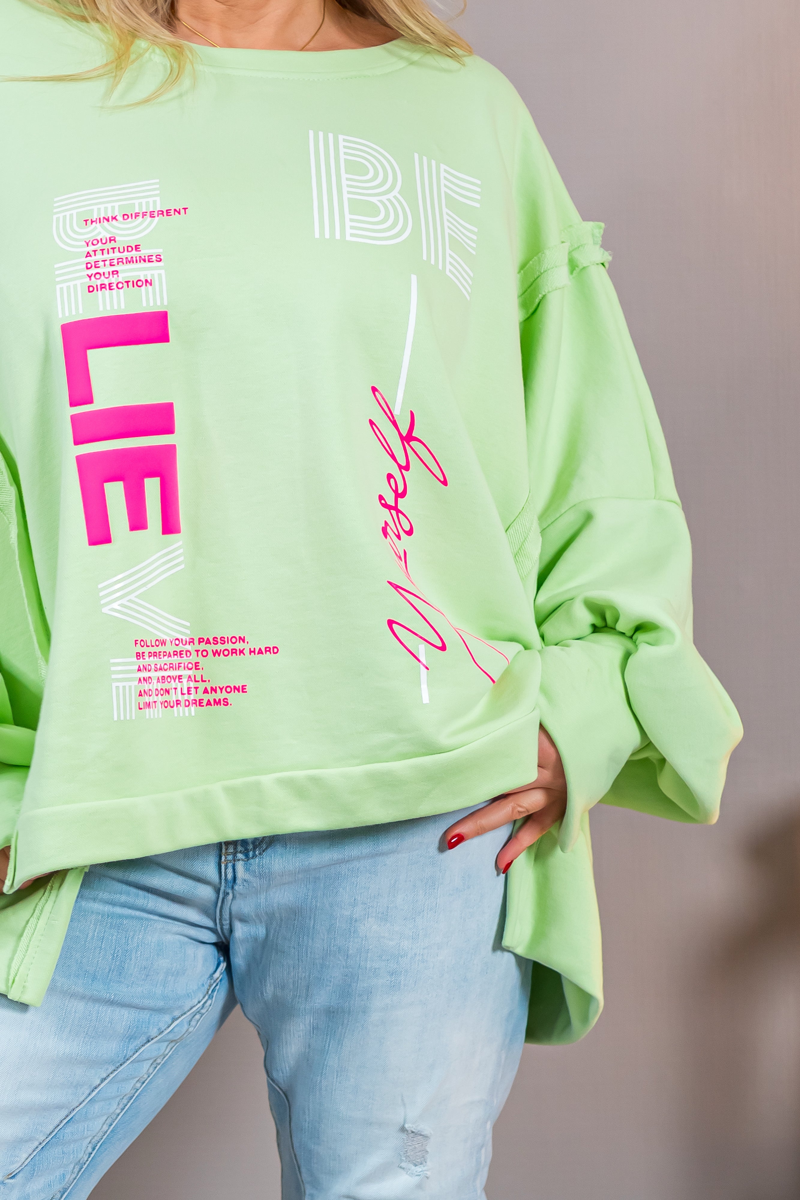 Oversize Sweatshirt mit Print, hellgrün