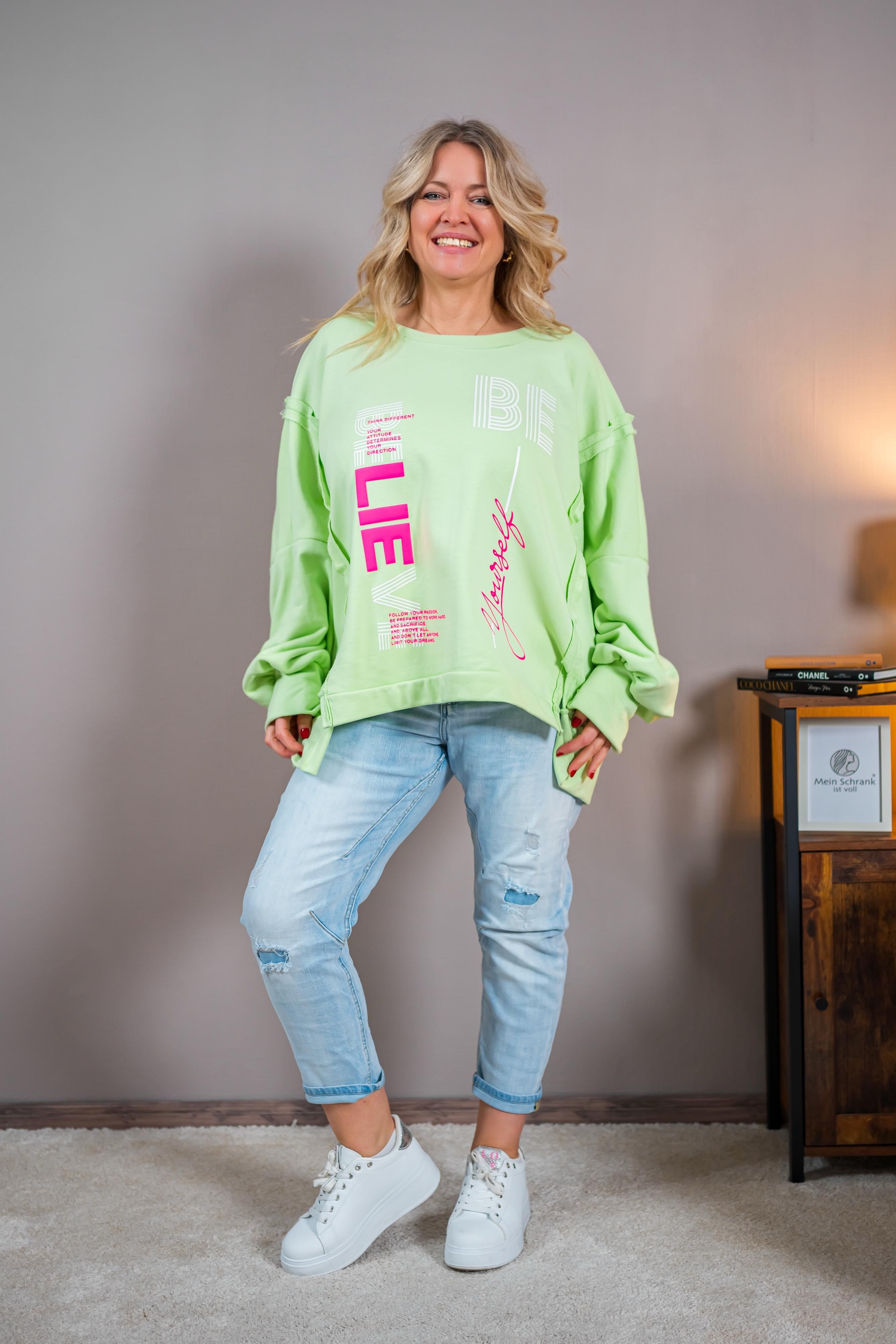 Oversize Sweatshirt mit Print, hellgrün