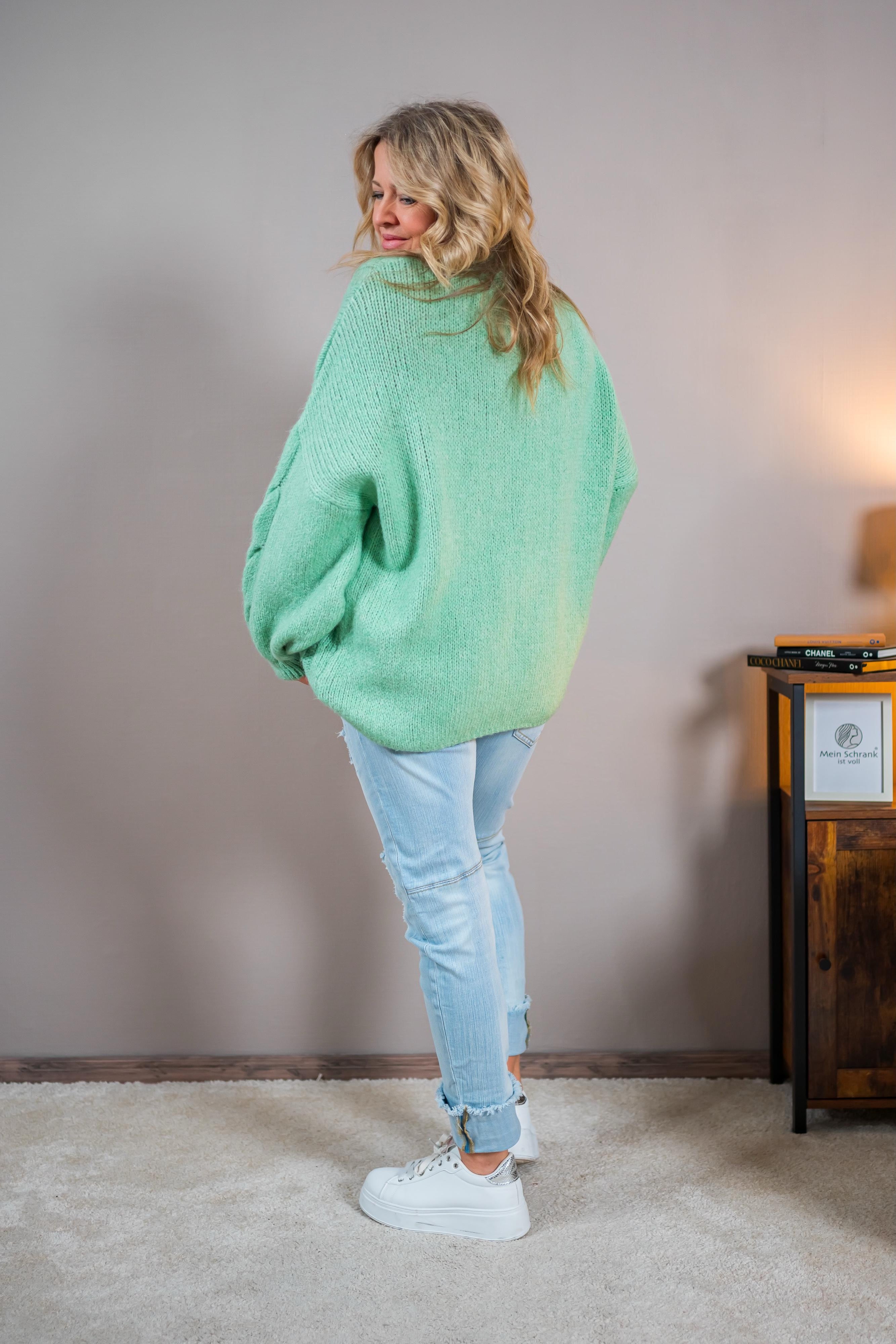 Strickpullover mit Zopfmuster, mintgrün