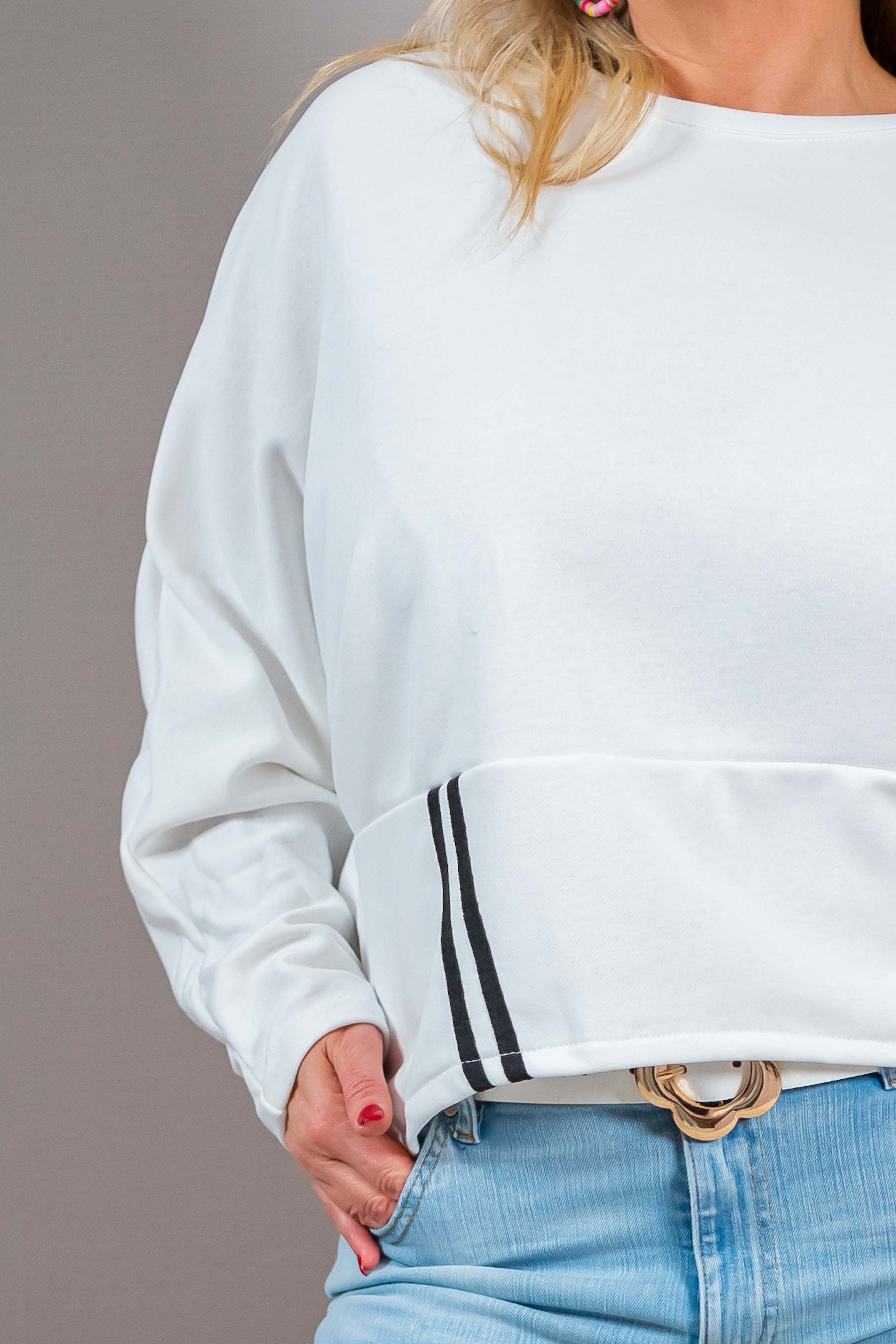 Oversize Sweatshirt mit Streifen-Detail, weiß