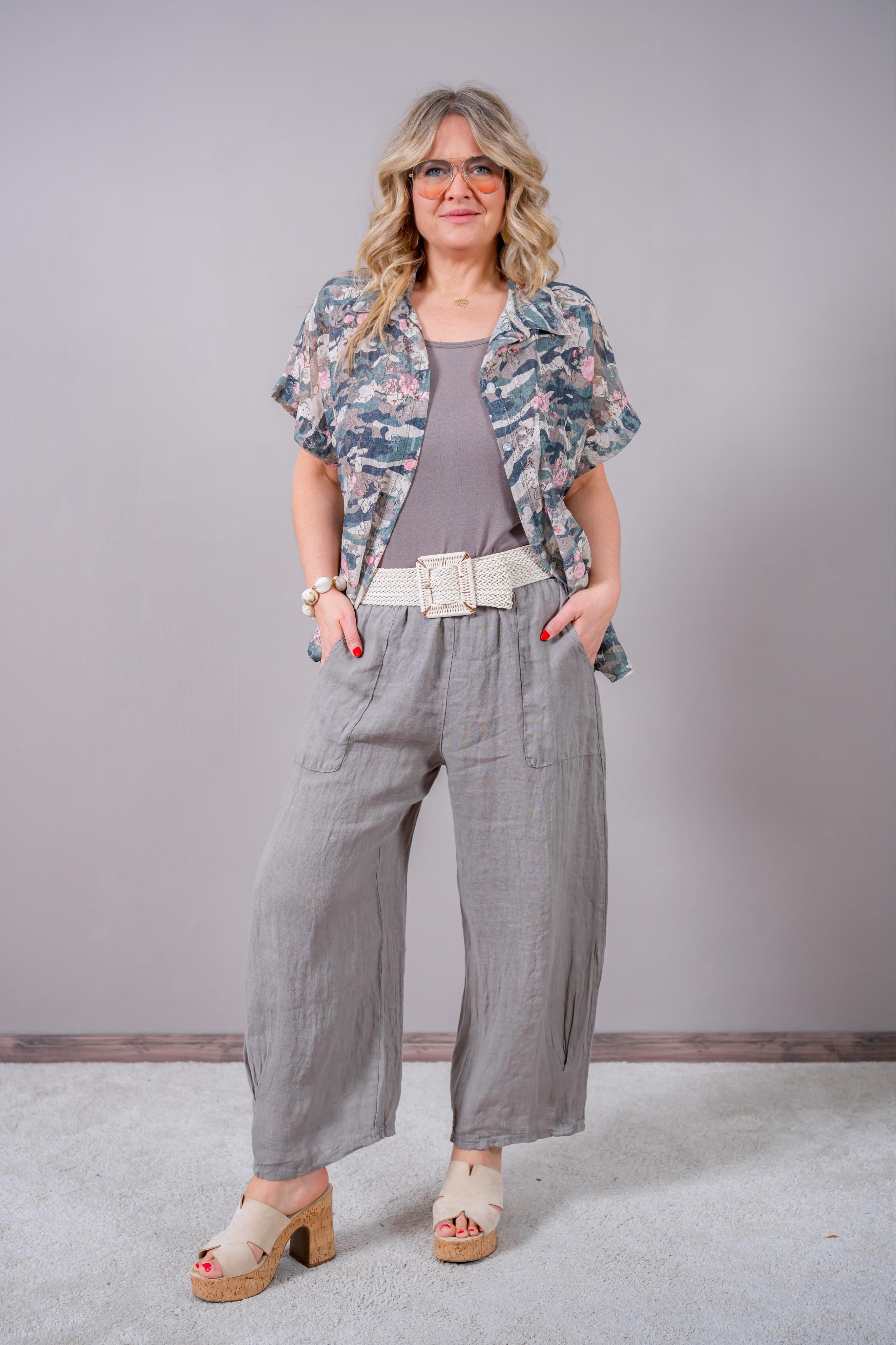 Weite Leinenhose Relaxed Fit, taupe