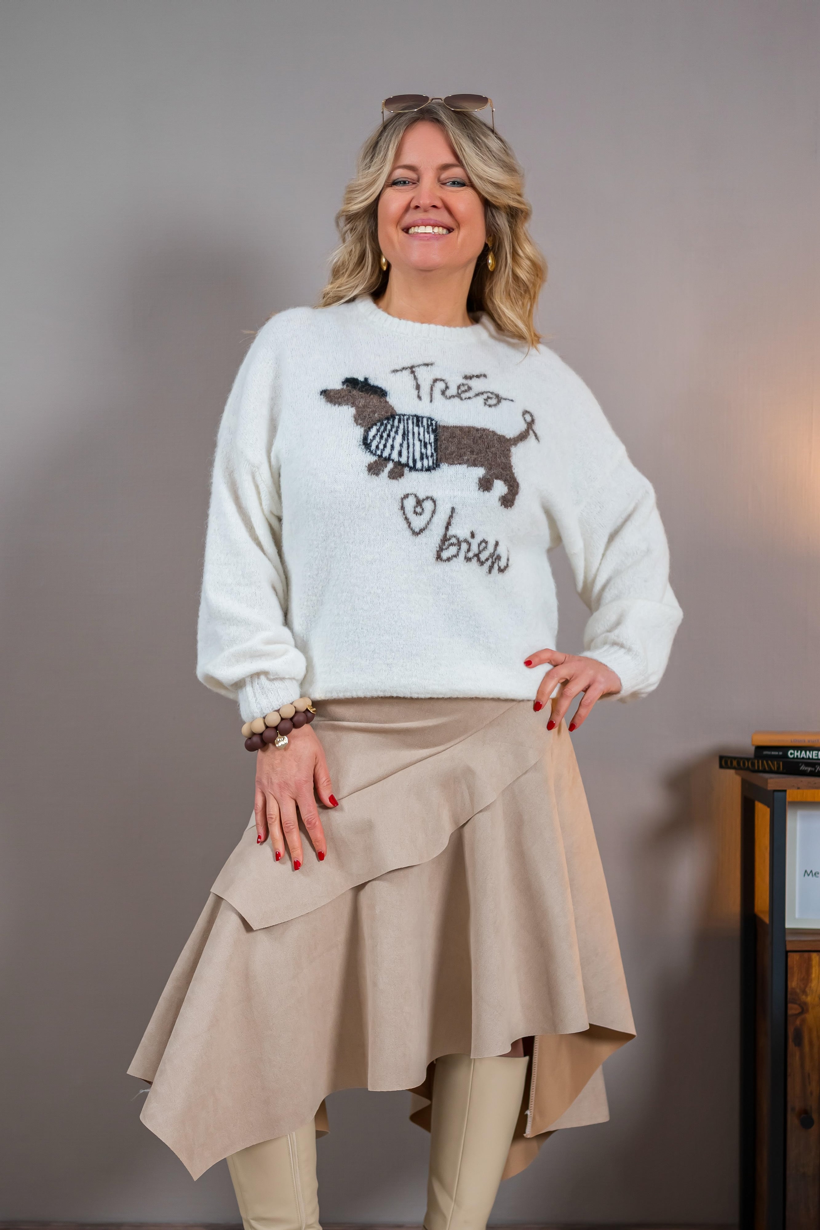 Kuscheliger Strickpullover mit Motiv, creme