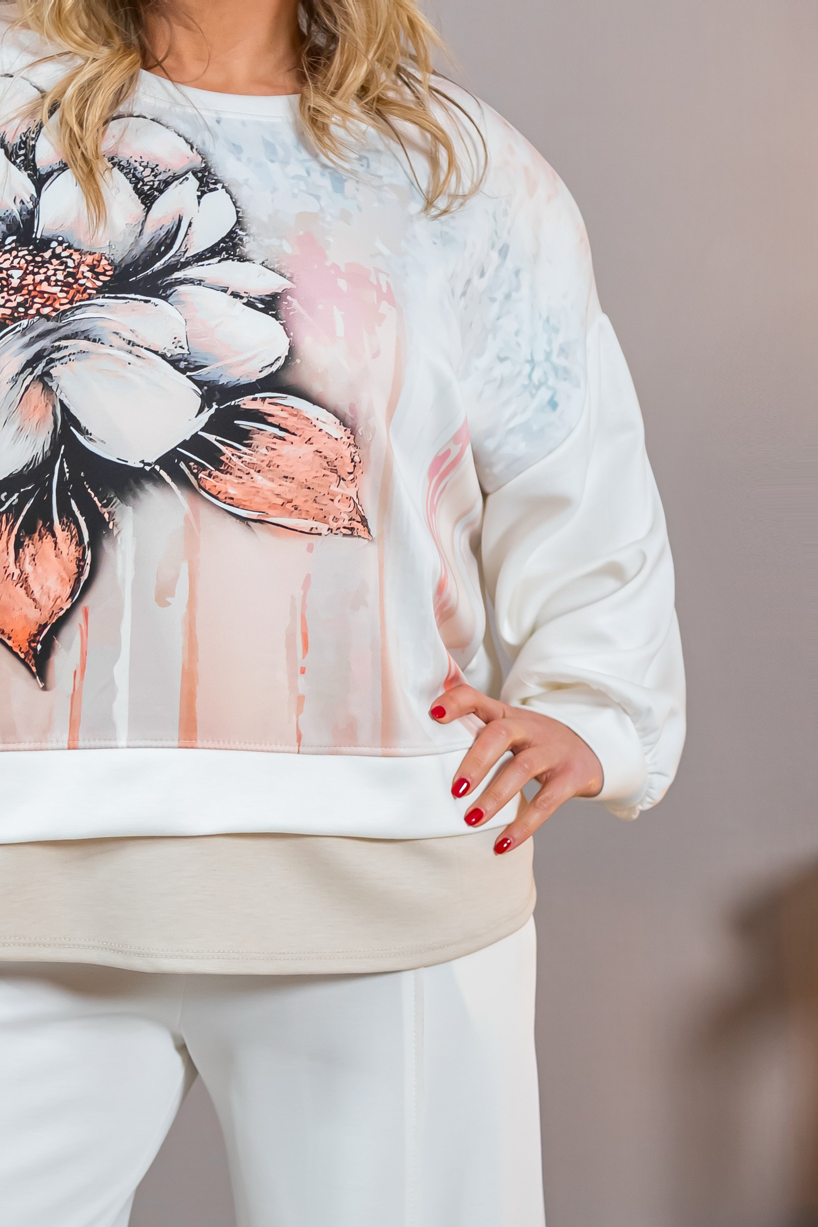 Sweatshirt im Layering Look mit Print, weiß/creme