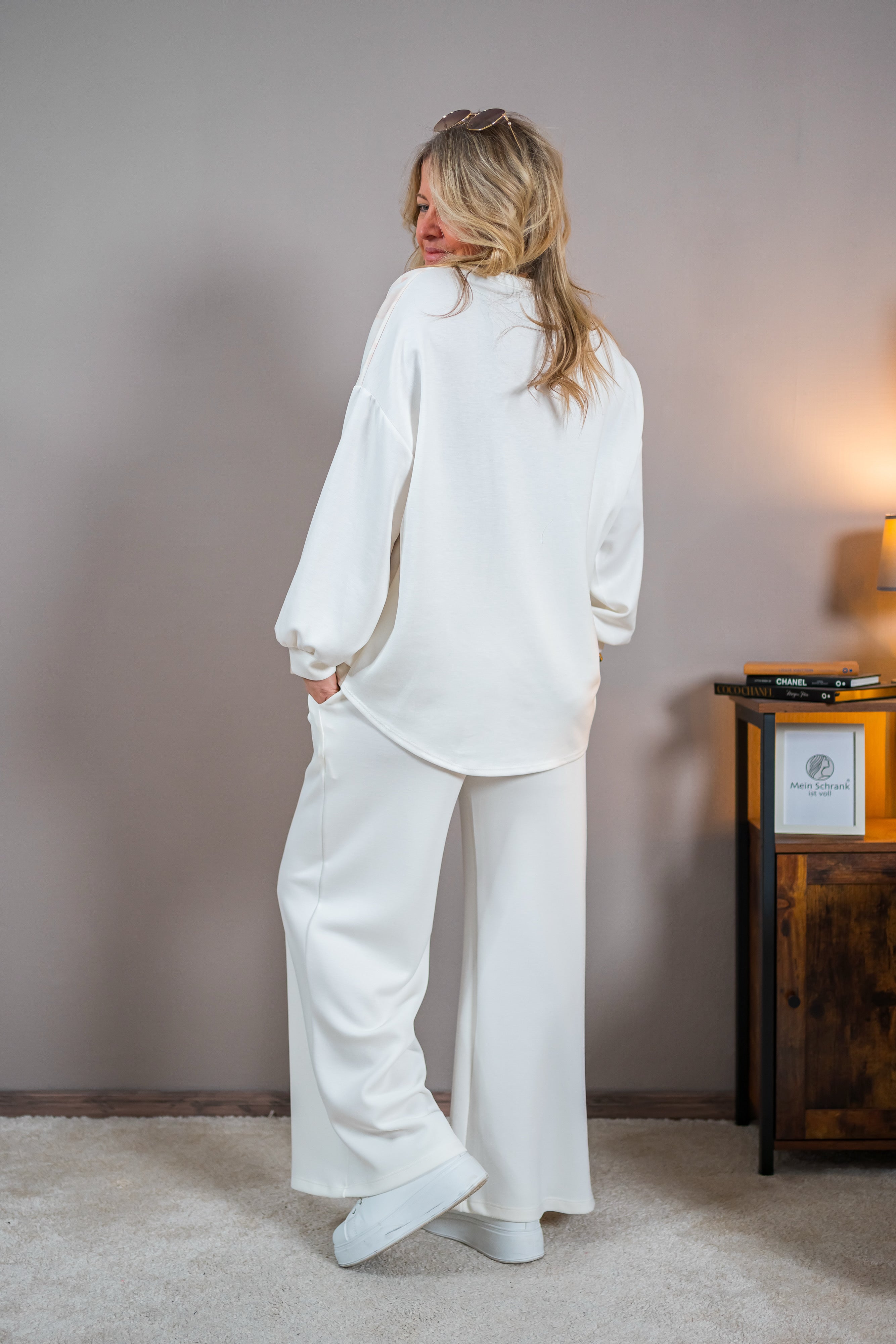 Sweatshirt im Layering Look mit Print, weiß/creme