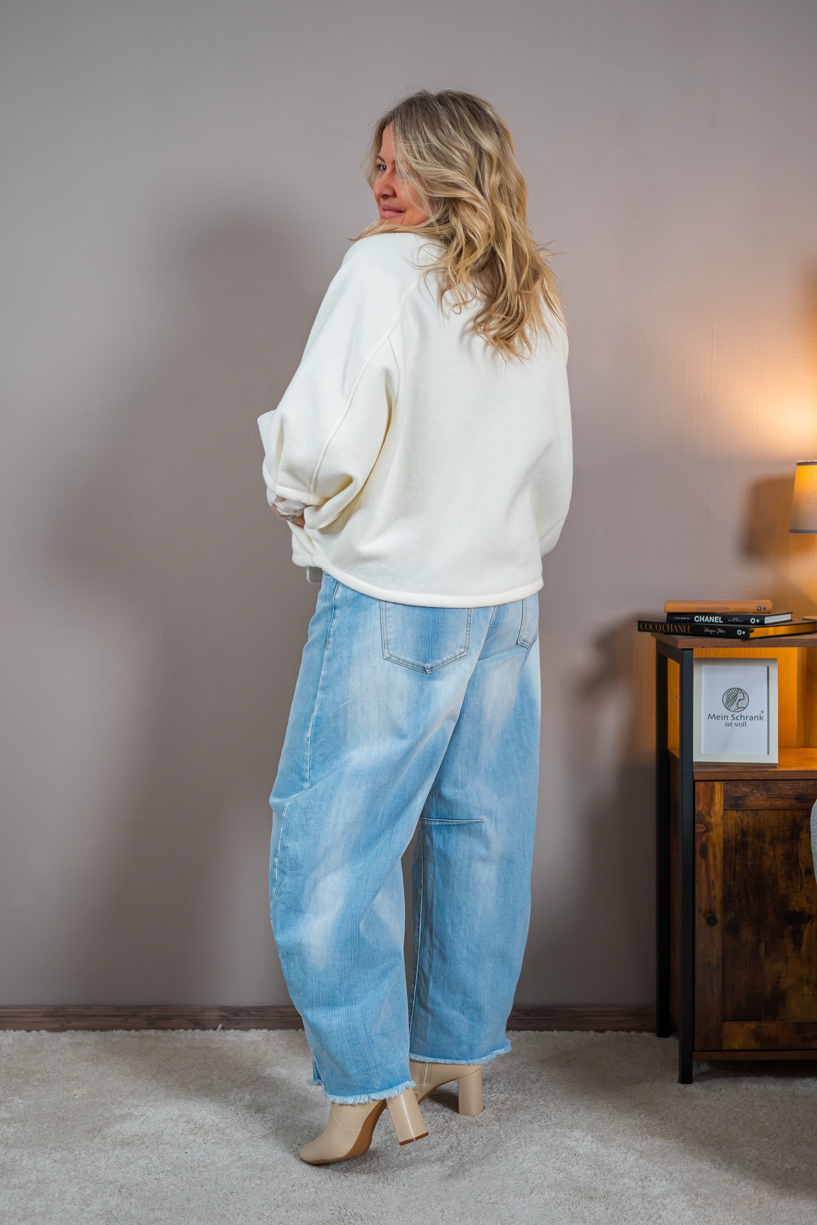 Capejacke aus Wollfleece-Optik, ecru