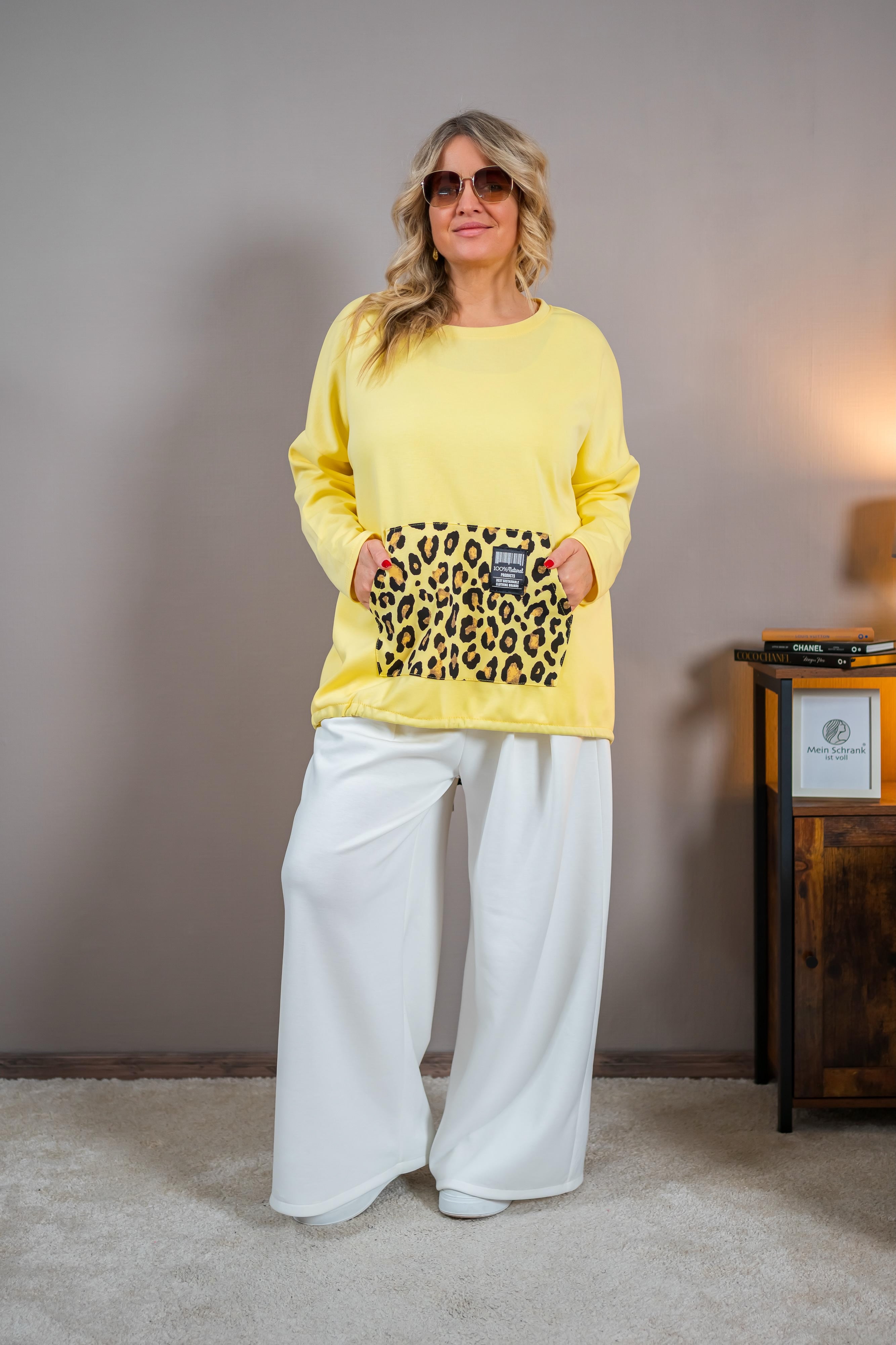 Oversize Sweatshirt mit Leo-Detail, gelb