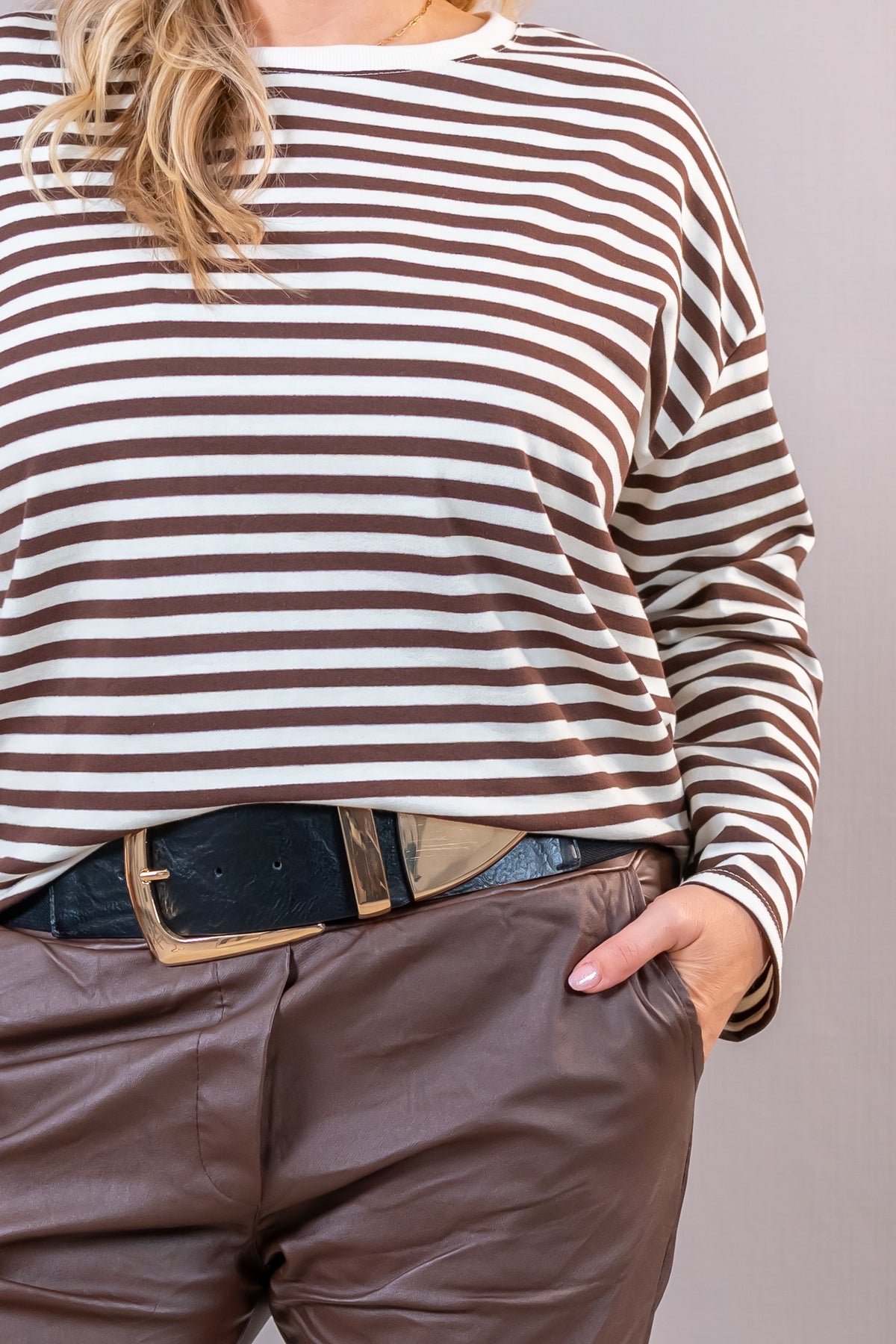 Leichtes Sweatshirt gestreift, braun/creme