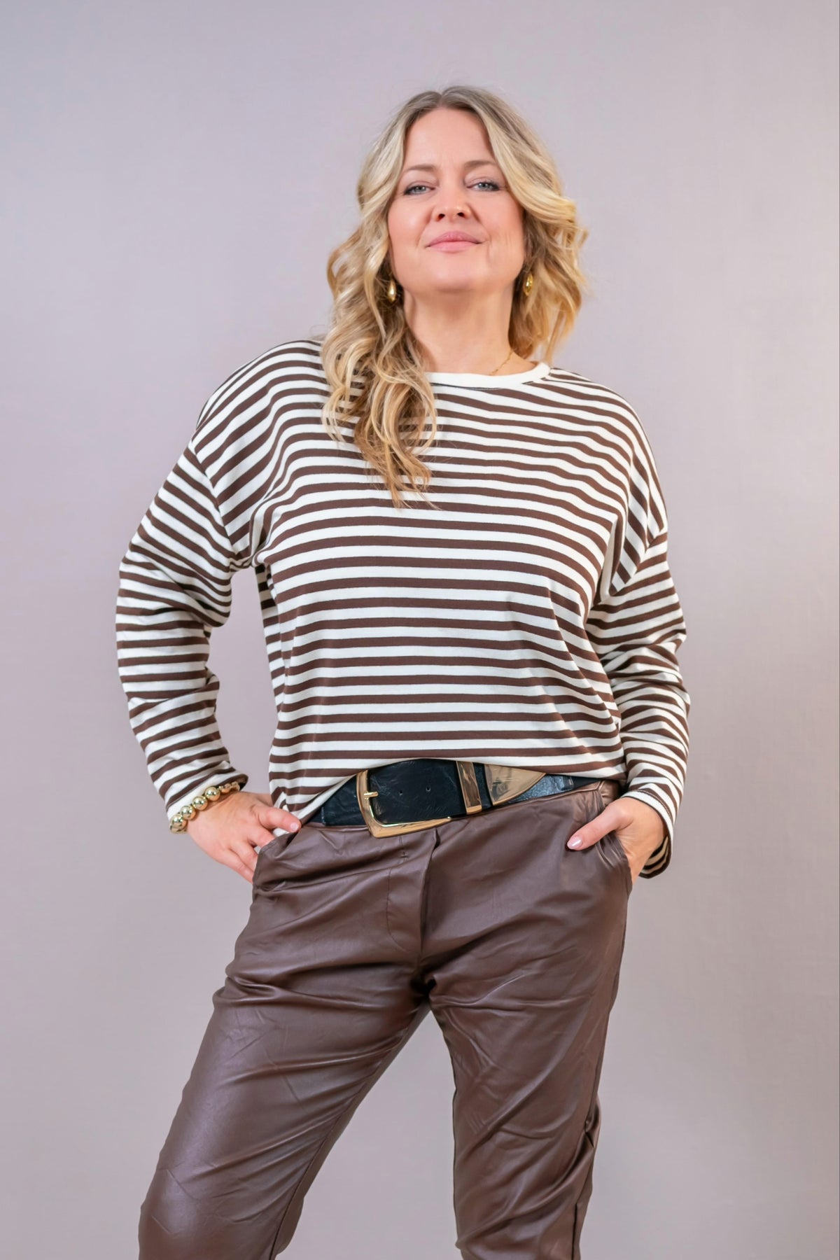 Leichtes Sweatshirt gestreift, braun/creme