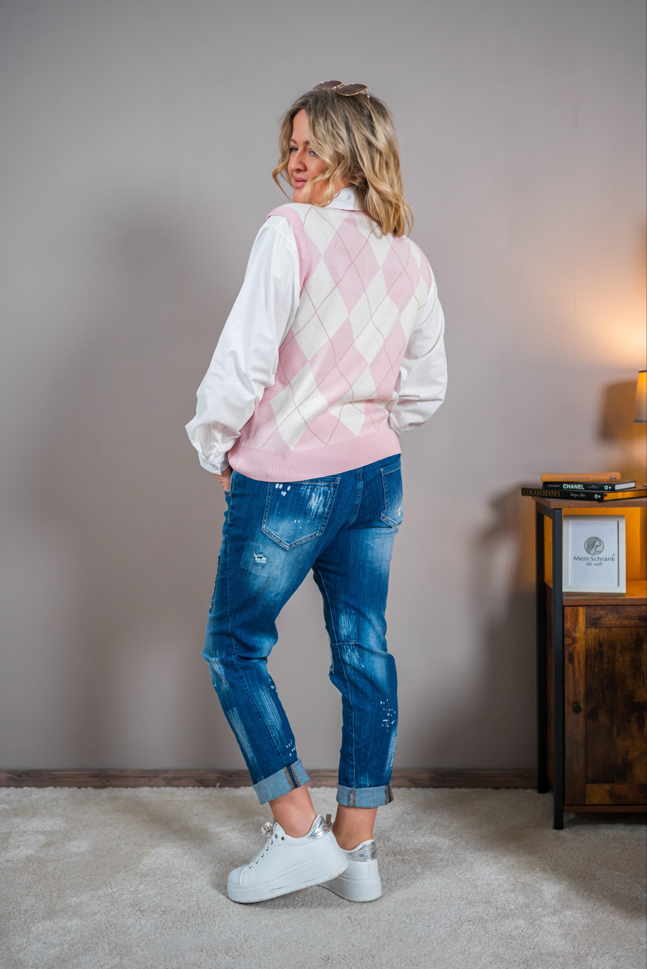 Weicher Pullunder mit angenähter Bluse, rosa