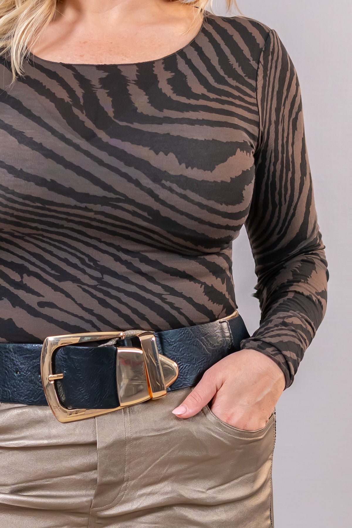Leichtes Langarmshirt im Zebra-Print, braun/schwarz