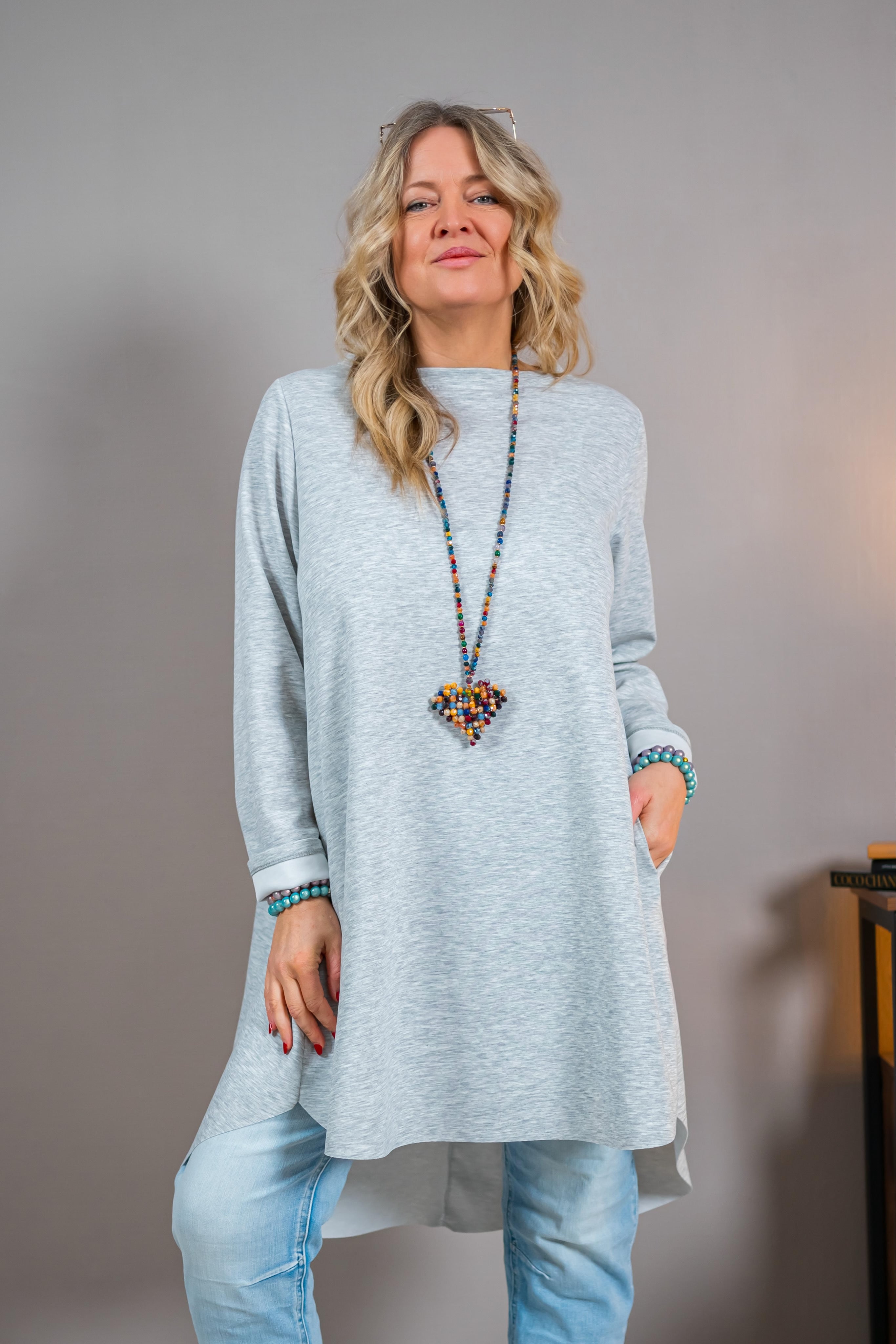 Oversize Shirtkleid, grau melange