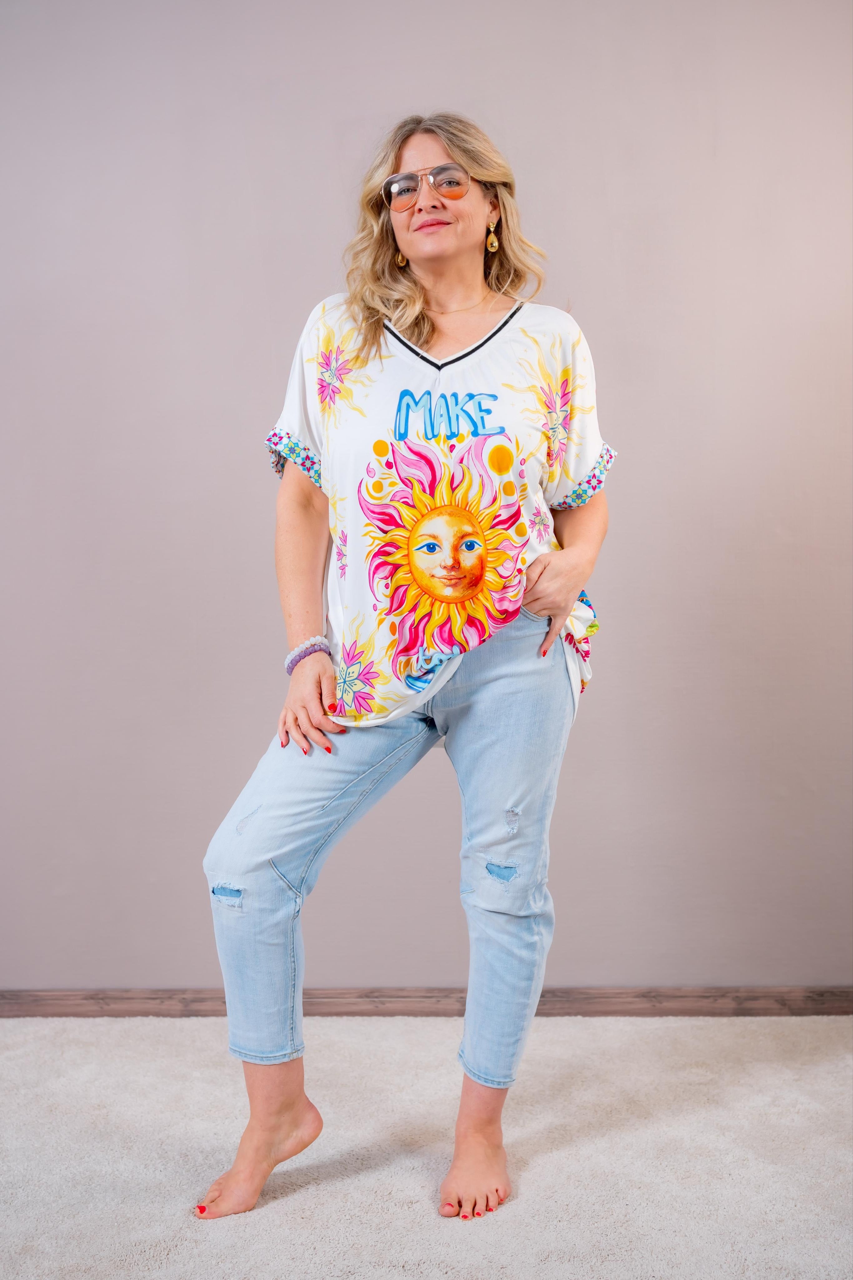 Oversize-Shirt mit buntem Design, mehrfarbig