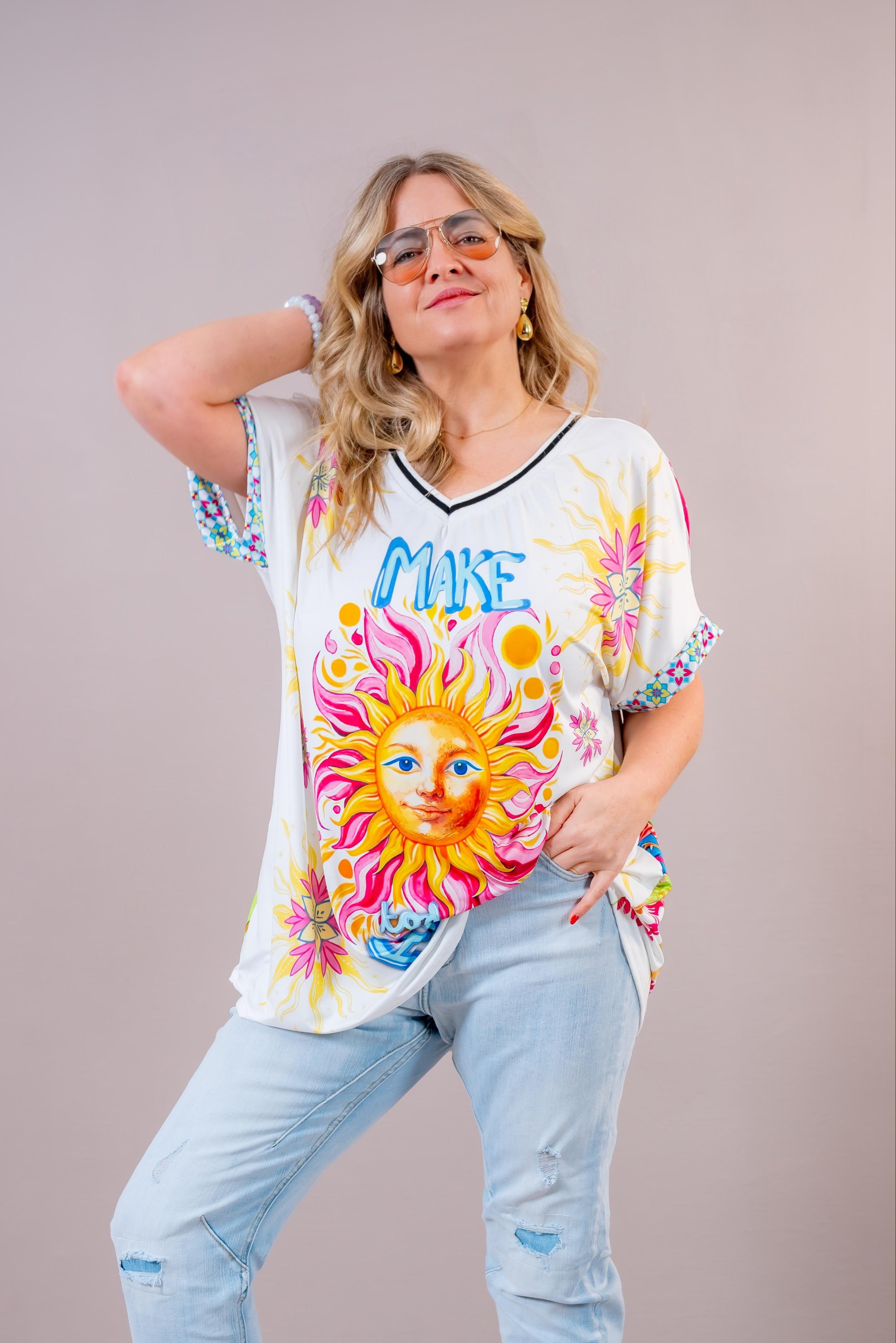 Oversize-Shirt mit buntem Design, mehrfarbig