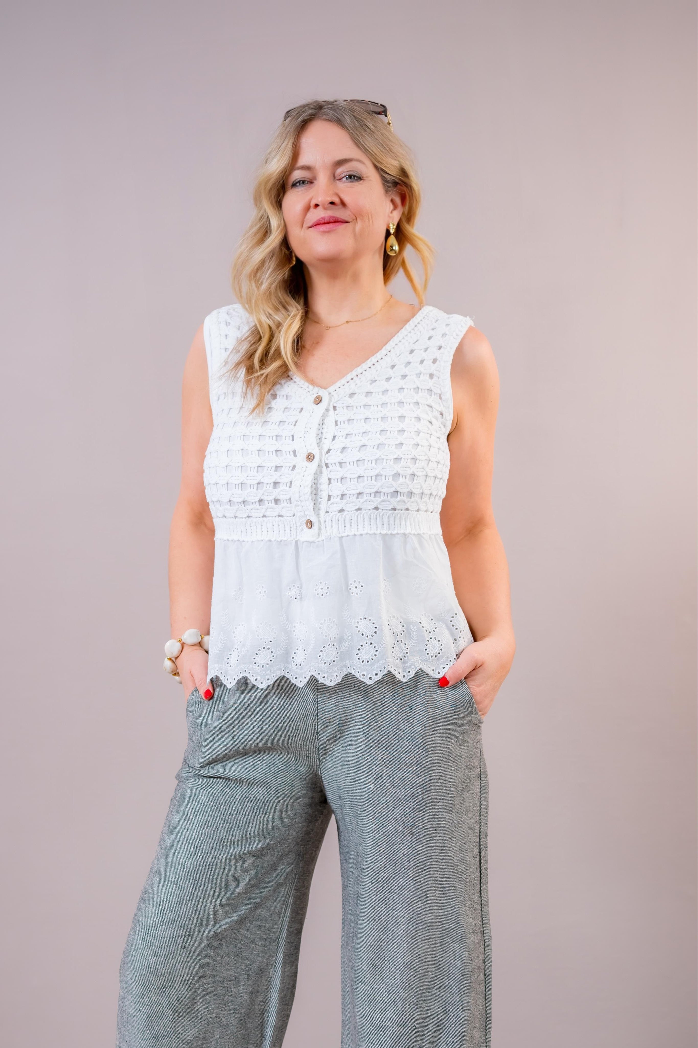 Leichte Häkel-Bluse, weiß