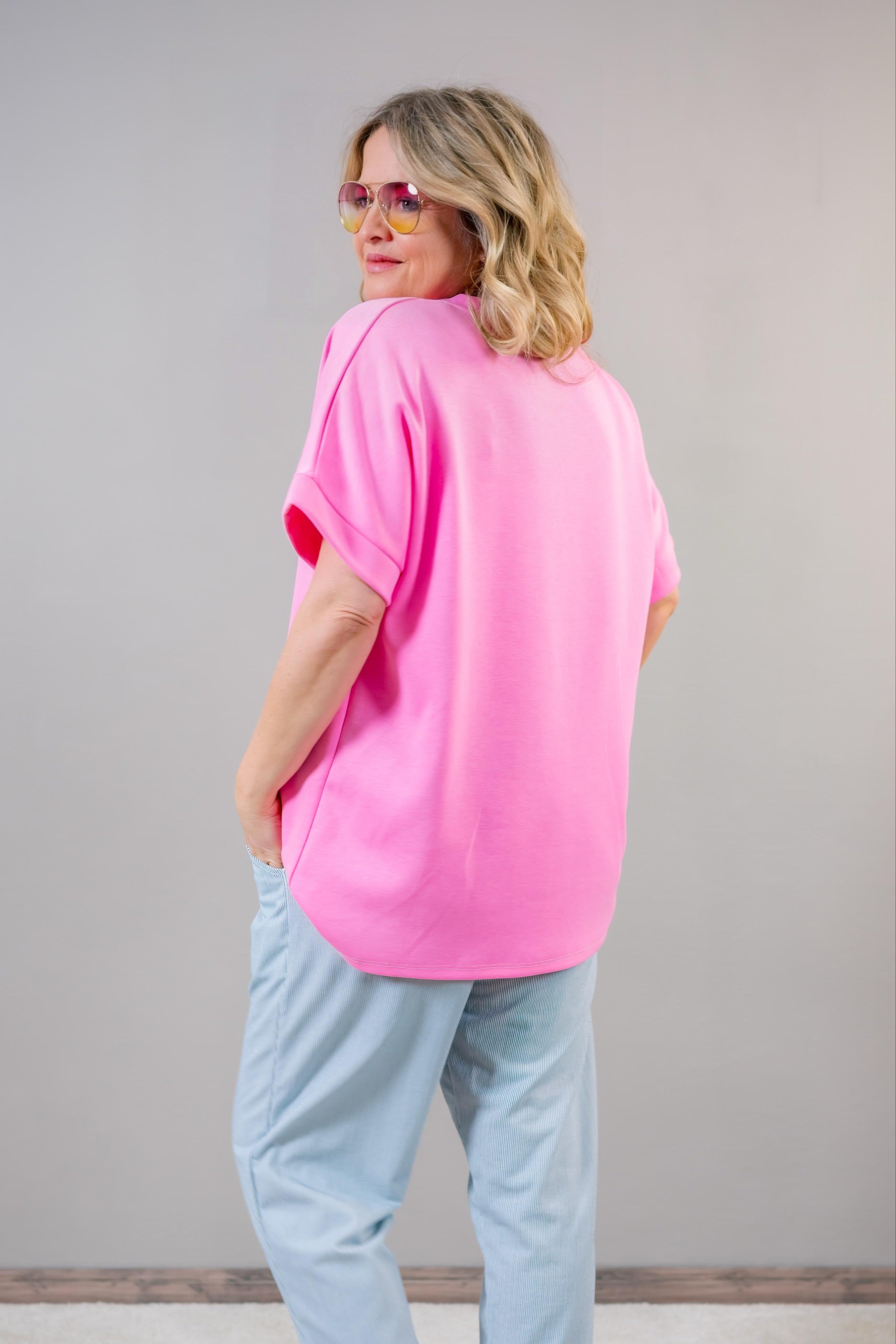 Oversize Kurzarm-Sweatshirt, pink