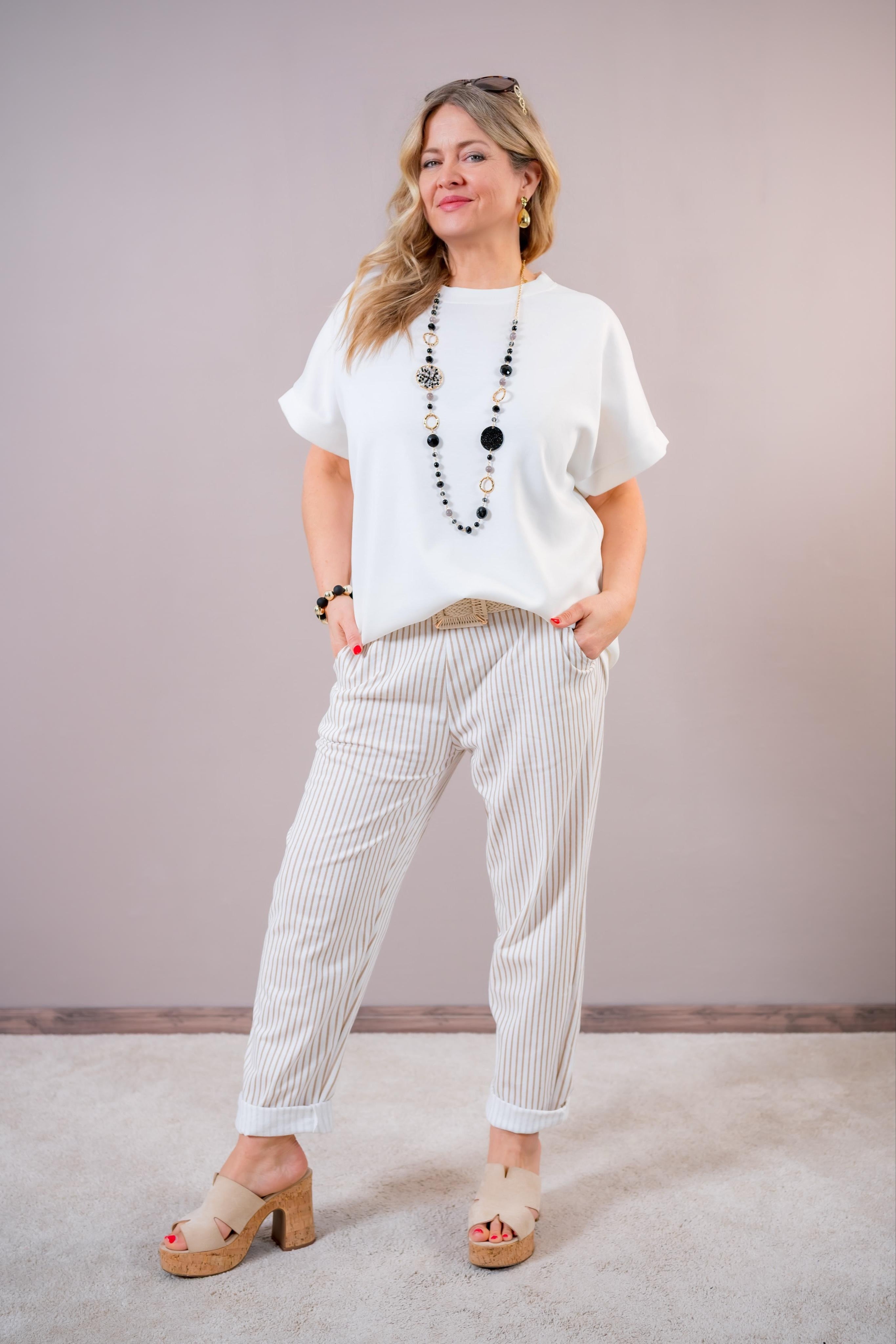 Oversize Kurzarm-Sweatshirt, creme