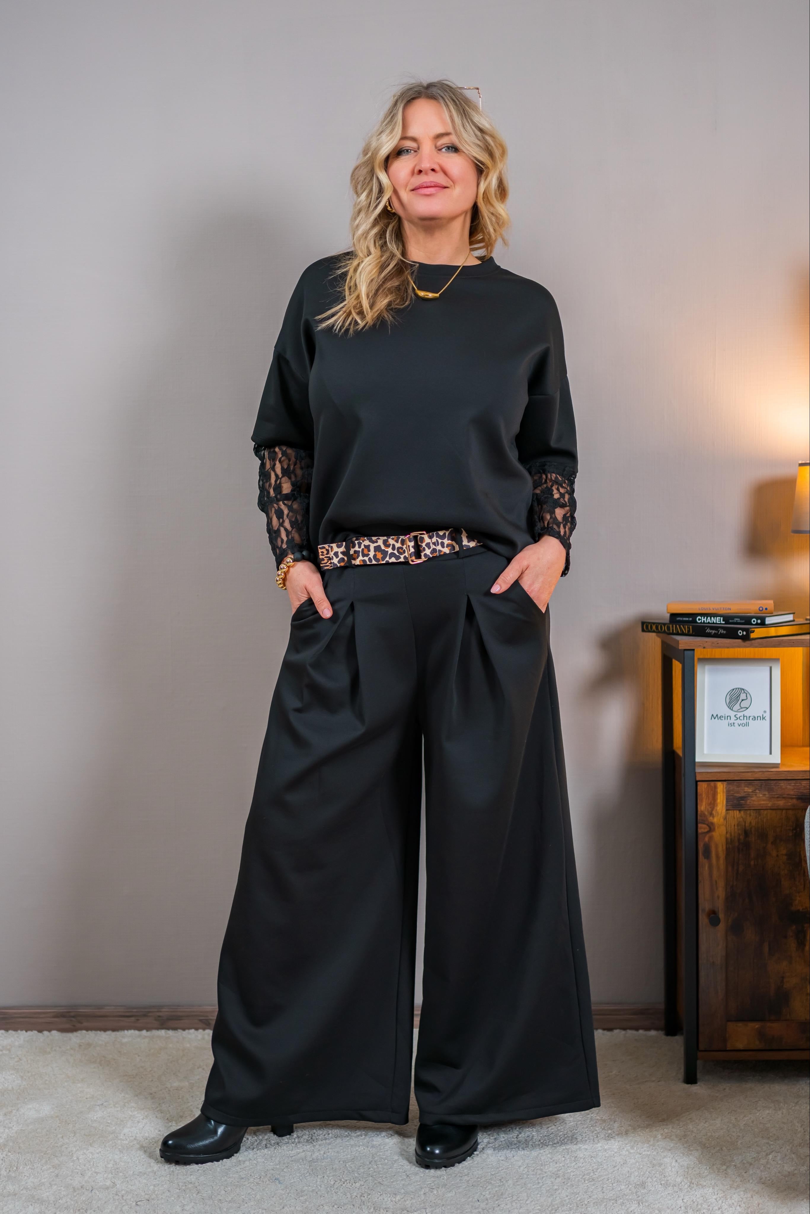 Jerseyhose mit Bundfalte, schwarz