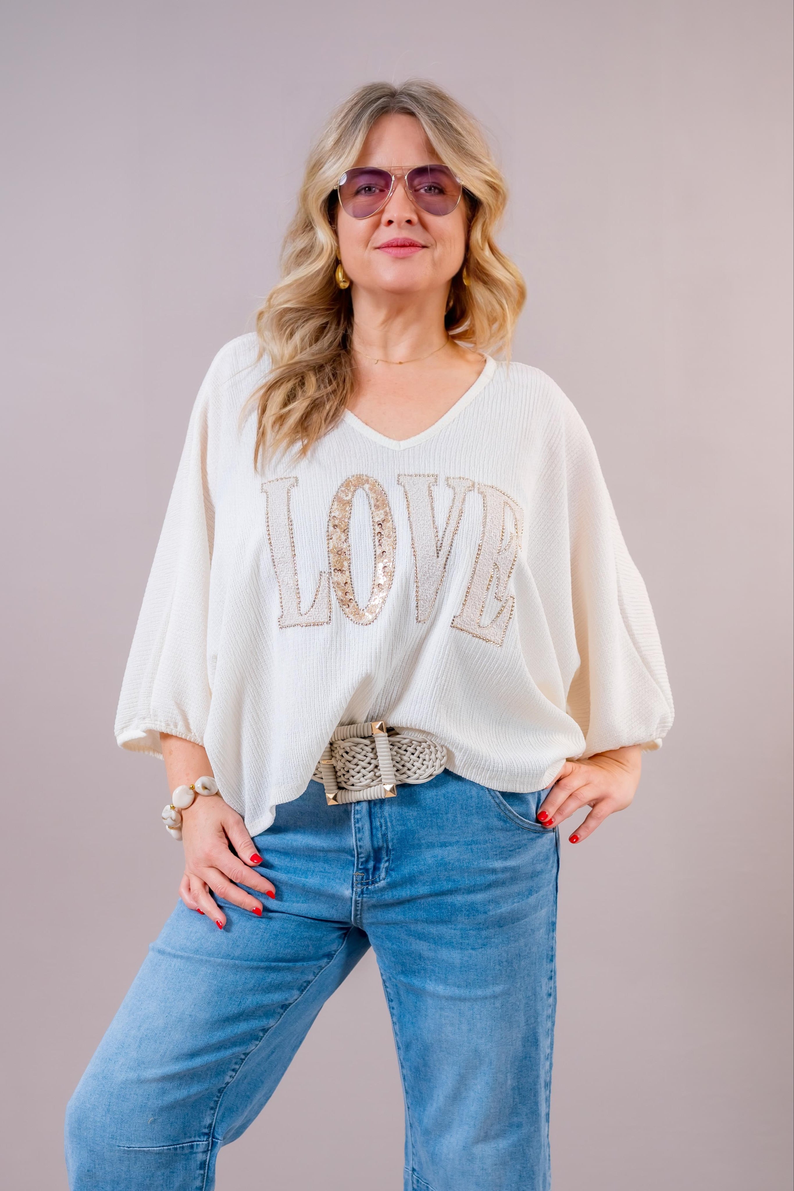 Oversize Shirt "LOVE", creme