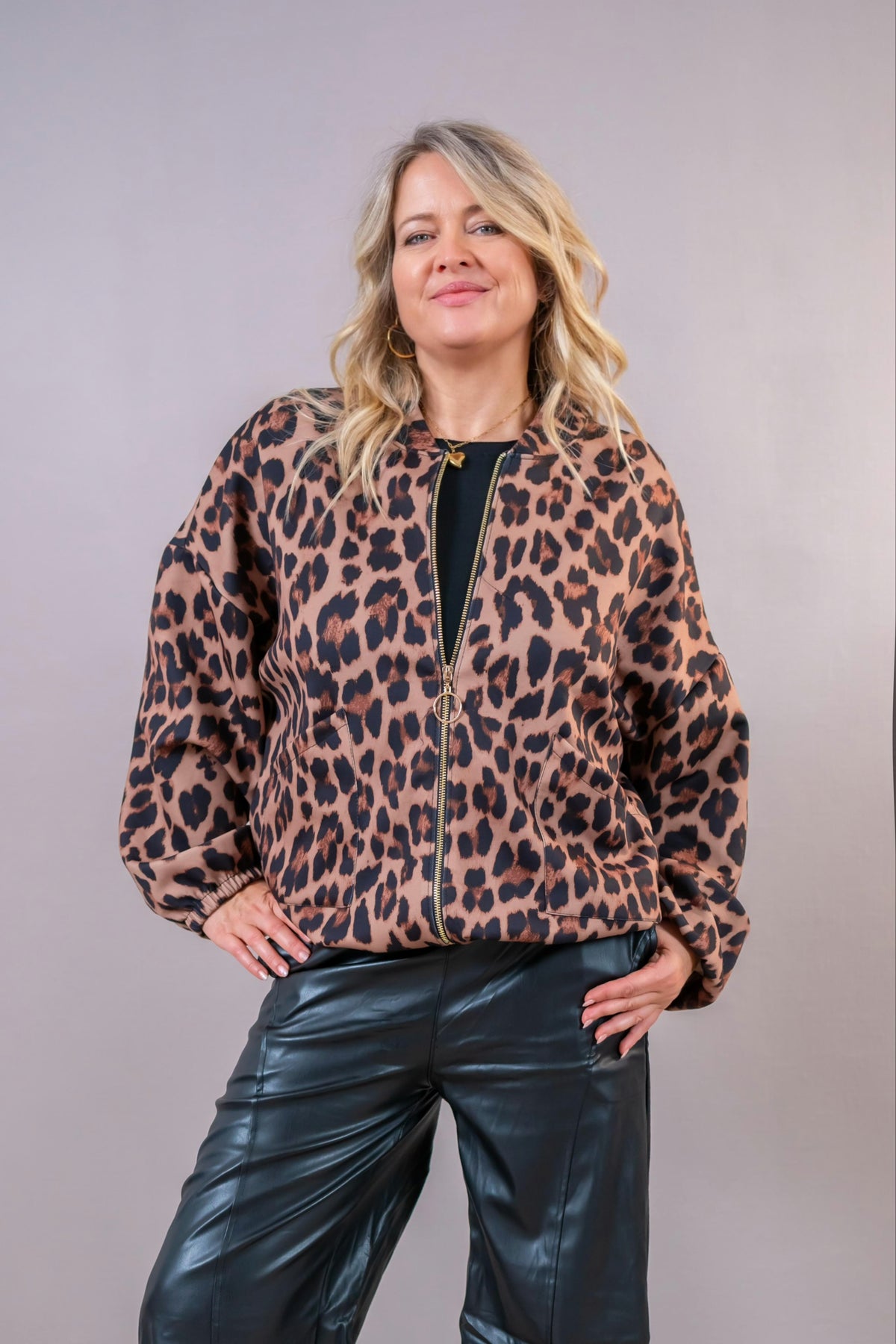 Oversize Blouson Allover Leo, camel/leo